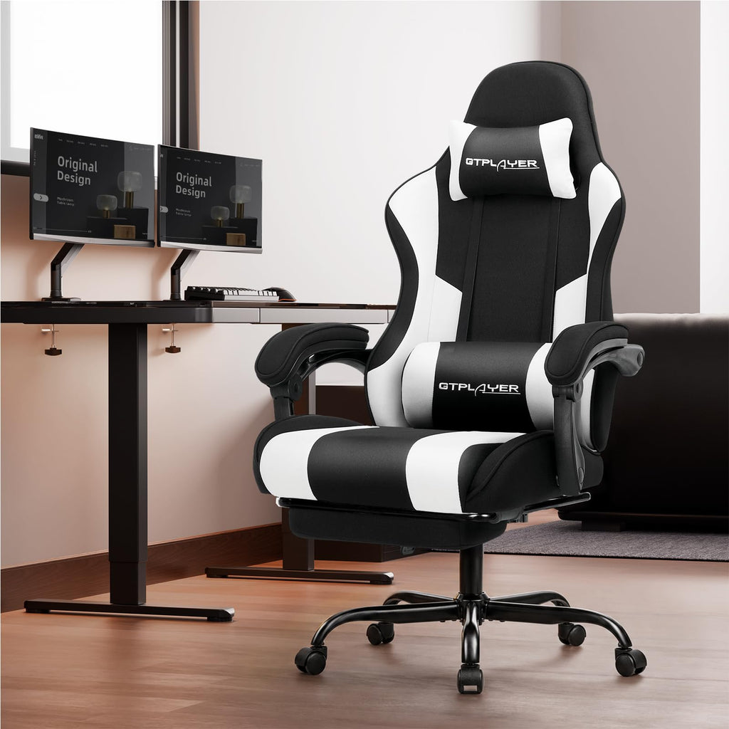 GTPLAYER Chaise Gaming Ergonomique, Fauteuil Gamer, Chaise Bureau, Dossier réglable à 135°, Hauteur Réglable, Repose-Pieds rétractables, Simili Cuir, Supporte 150 kg, Bleu