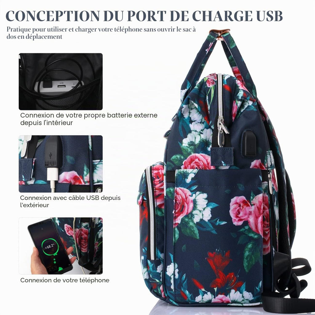 Sac à Dos Femme – Ordinateur Portable 15,6" & 17,3", Port USB, Poche RFID, Grande Capacité – École, Travail, Voyage