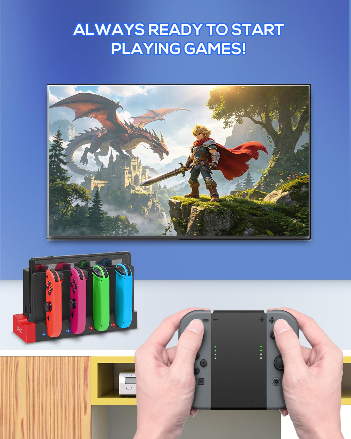Station de Charge pour Nintendo Switch/OLED Joycon, Blanc | (Non pour Switch 2) FYOUNG Chargeur Joycon avec Indicateurs LED, Dock de Recharge pour Manettes, Sans Fil Nécessaire