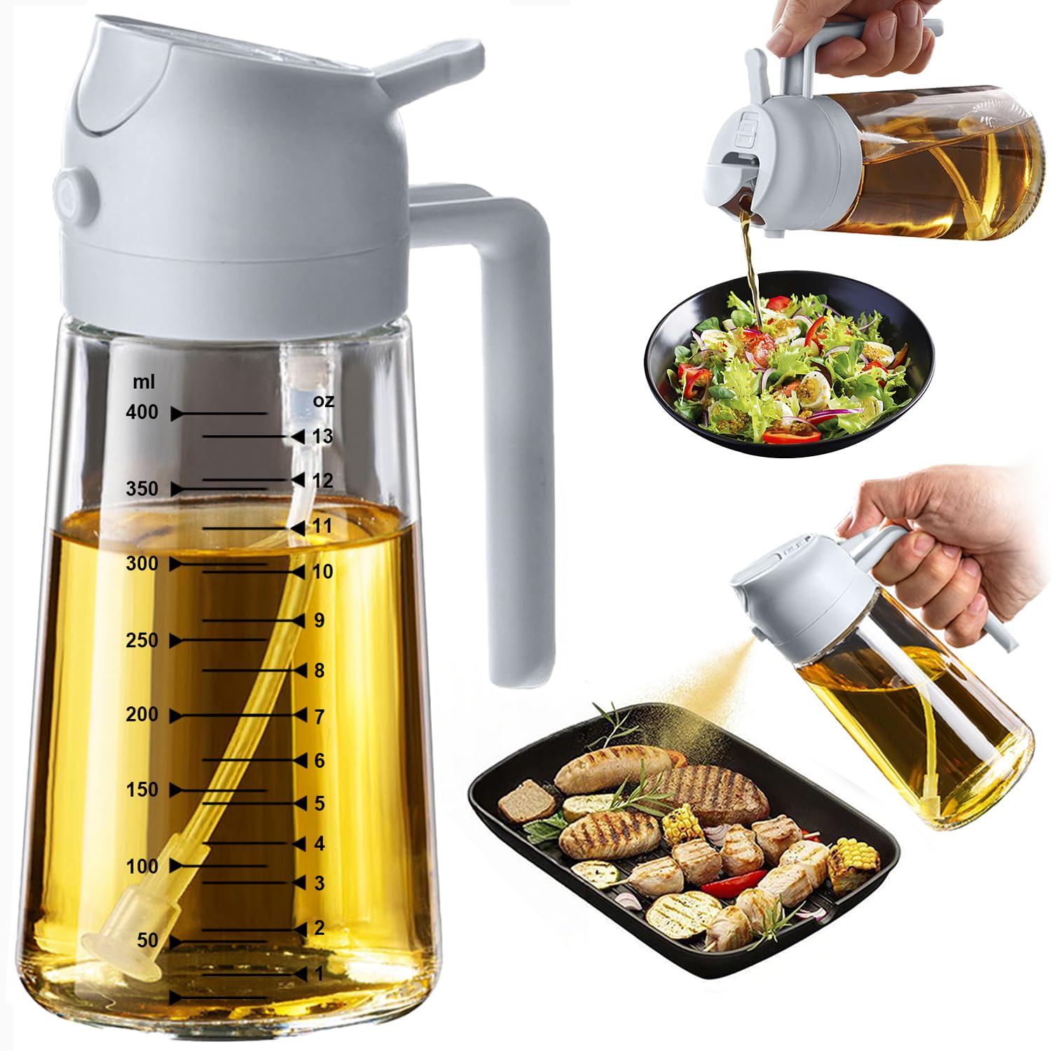 TrendPlain Vaporisateur Huile Cuisine 470ml – Spray 2-en-1 Air Fryer, Salades & Cuisson (Noir)