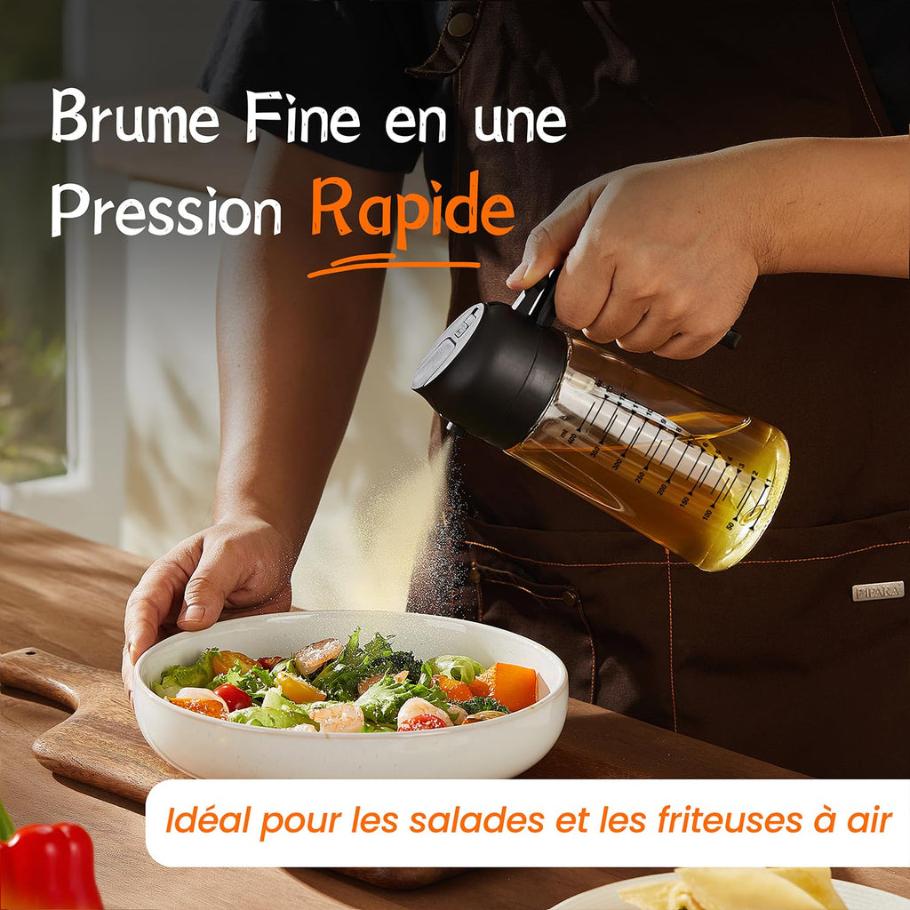 TrendPlain Vaporisateur Huile Cuisine 470ml – Spray 2-en-1 Air Fryer, Salades & Cuisson (Noir)