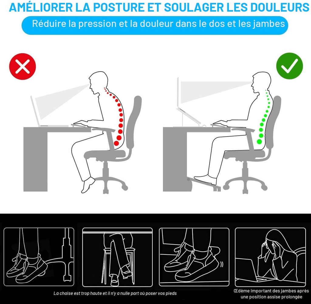 Repose-pieds Bureau Ergonomique – Massage Acupression, 6 Hauteurs Réglables, Antidérapant – Soulage Dos & Fatigue