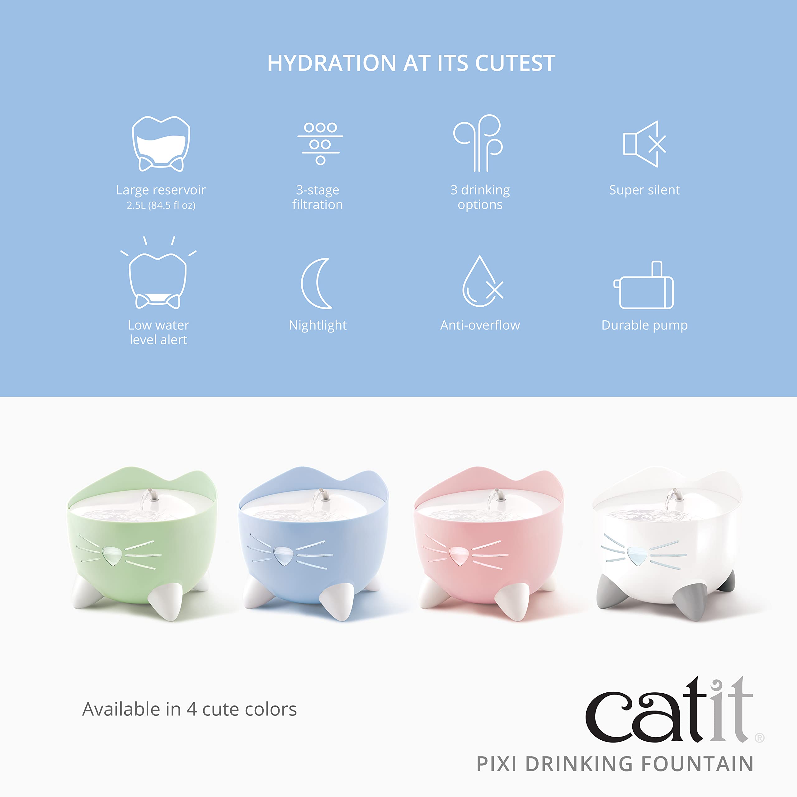 Catit Pixi Fontaine à Eau pour Chat 2,5 L Blanc