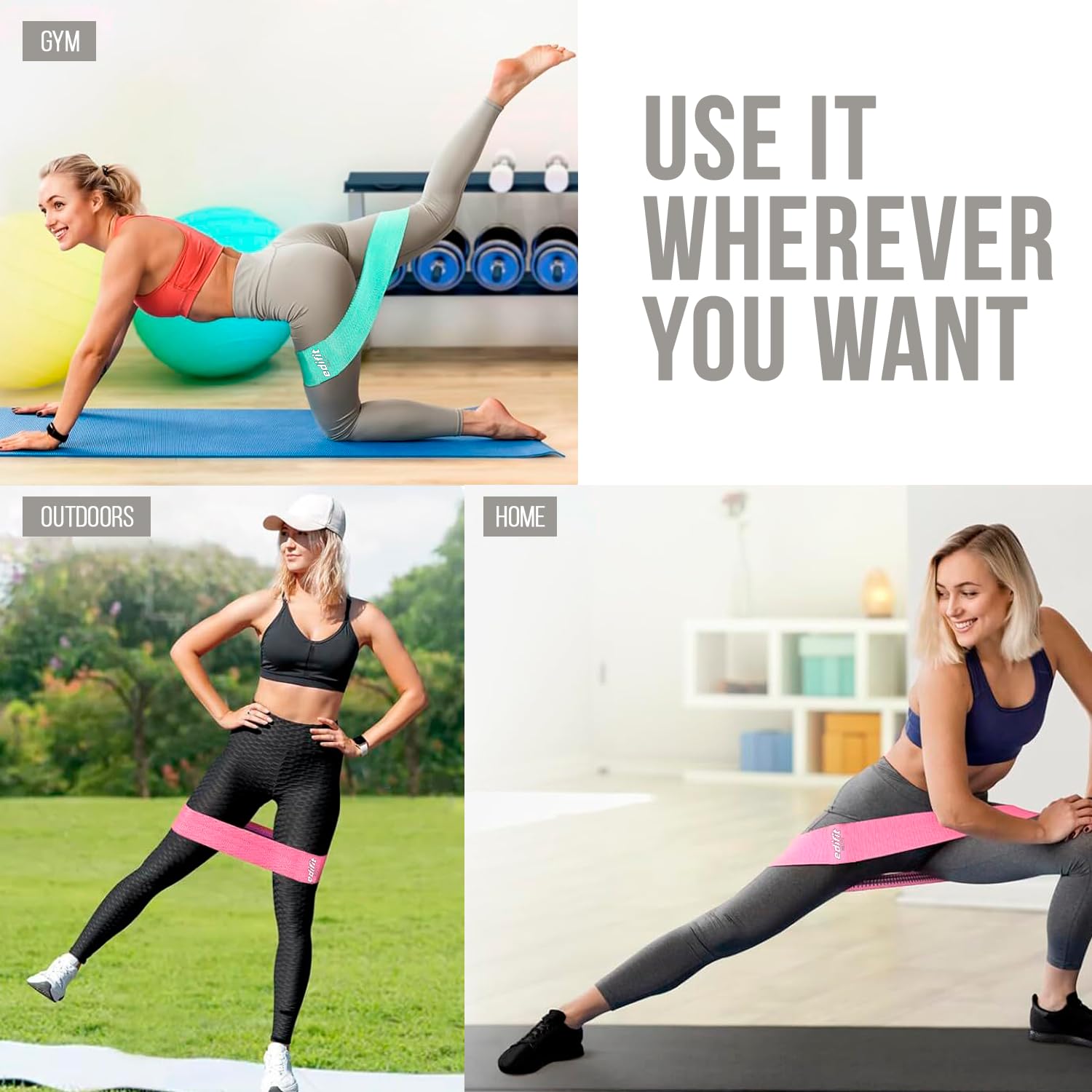 Edifit, Elastique Musculation, Bandes avec 3 Niveaux de Résistance, Fitness, Antidérapantes, Pack de 3, pour Gym, Yoga, Crossfit, Pilates ou Exercices à Domicile