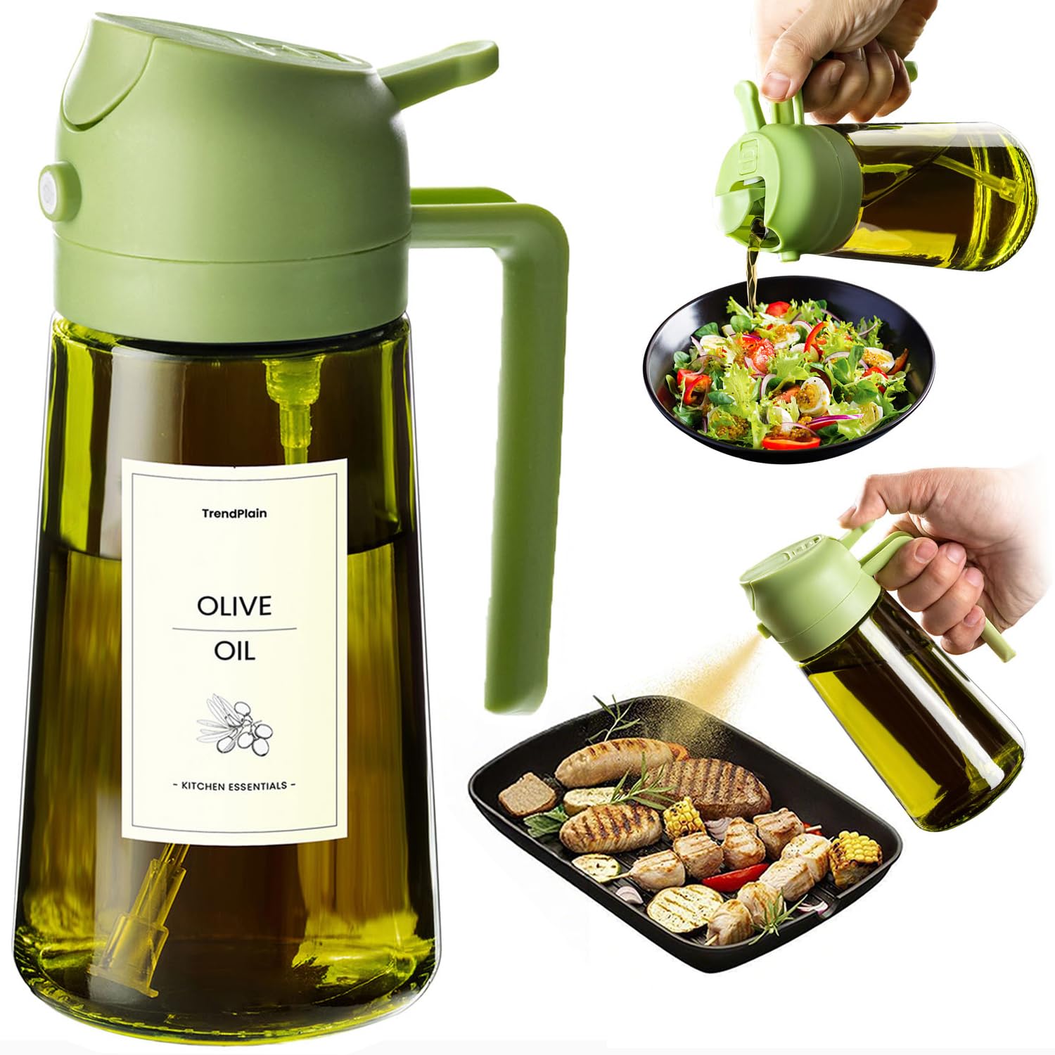 TrendPlain Vaporisateur Huile Cuisine 470ml – Spray 2-en-1 Air Fryer, Salades & Cuisson (Noir)