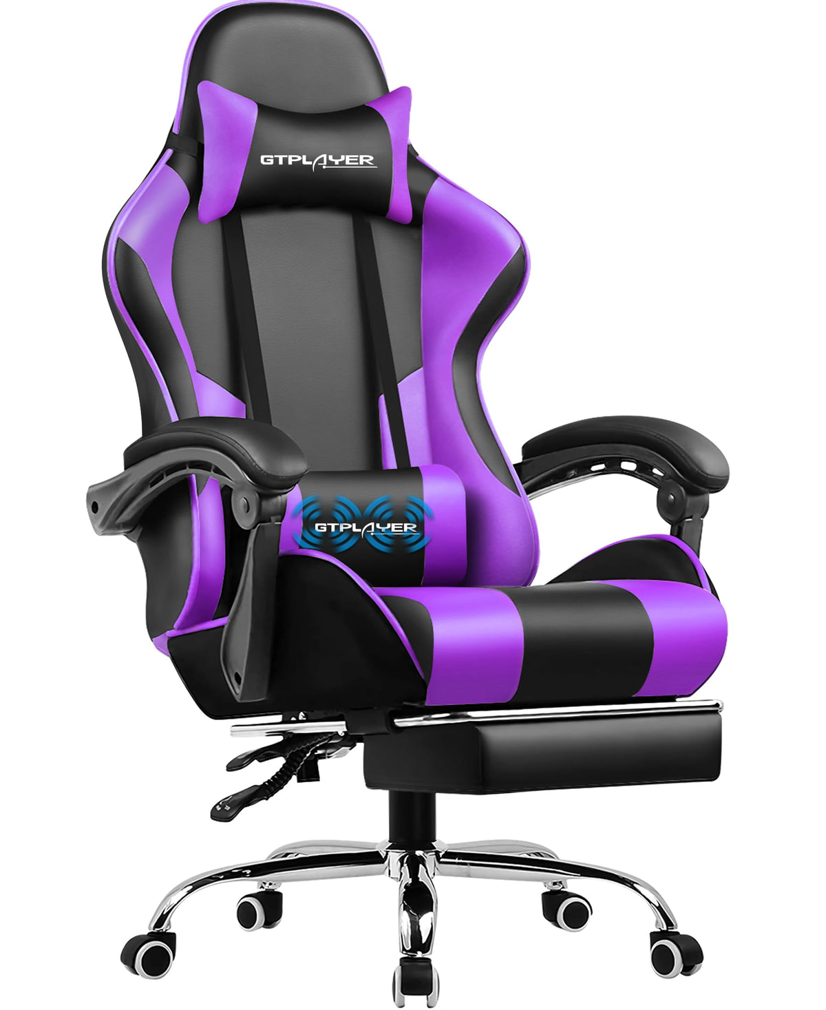 GTPLAYER Chaise Gaming Ergonomique, Fauteuil Gamer, Chaise Bureau, Dossier réglable à 135°, Hauteur Réglable, Repose-Pieds rétractables, Simili Cuir, Supporte 150 kg, Bleu