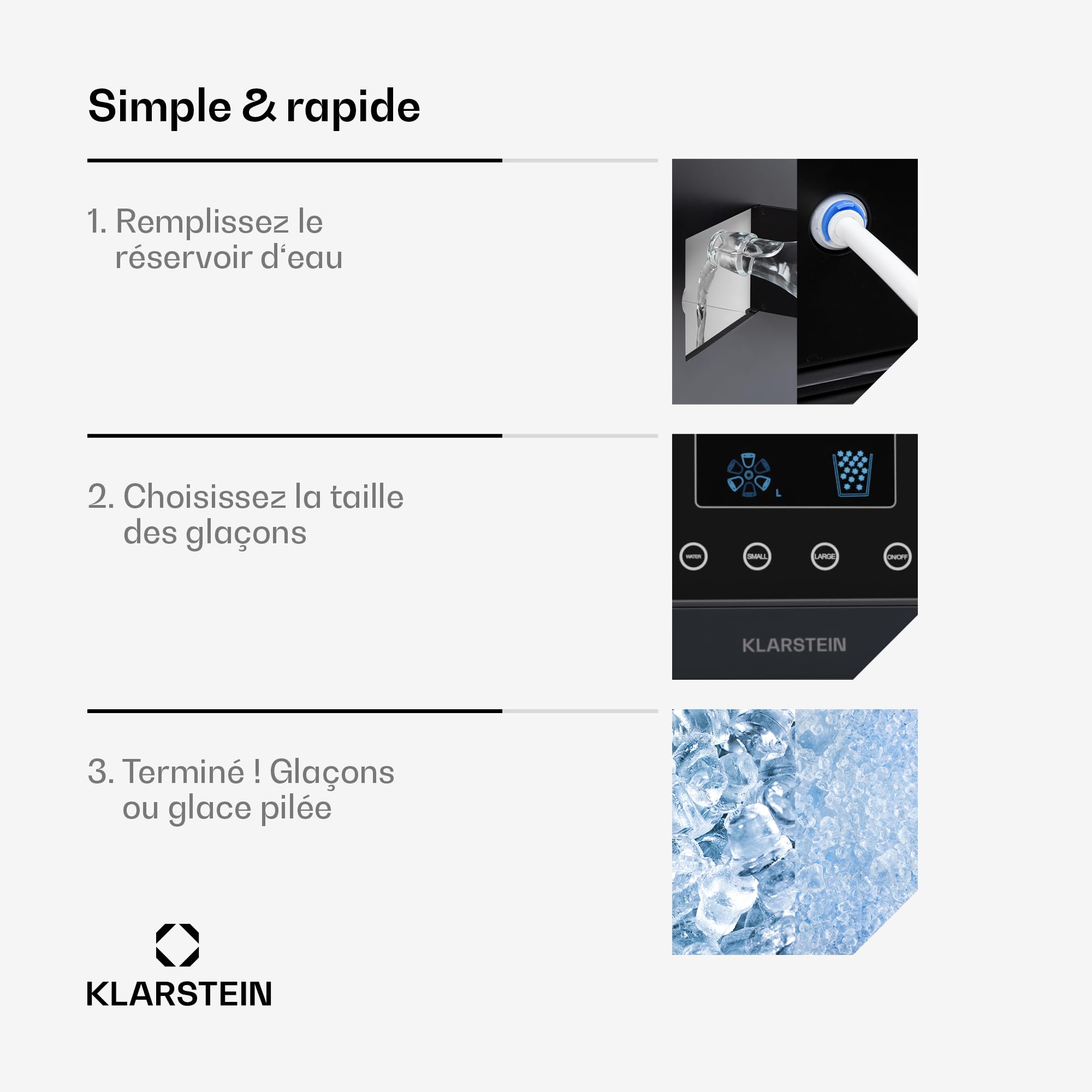 Klarstein Eiszeit Crush Machine à Glaçons Argent – réservoir 1,8 L, 15 kg/24 h, glaçons en 12 min, ~16/cycle | Glace pilée, écran tactile, alarmes