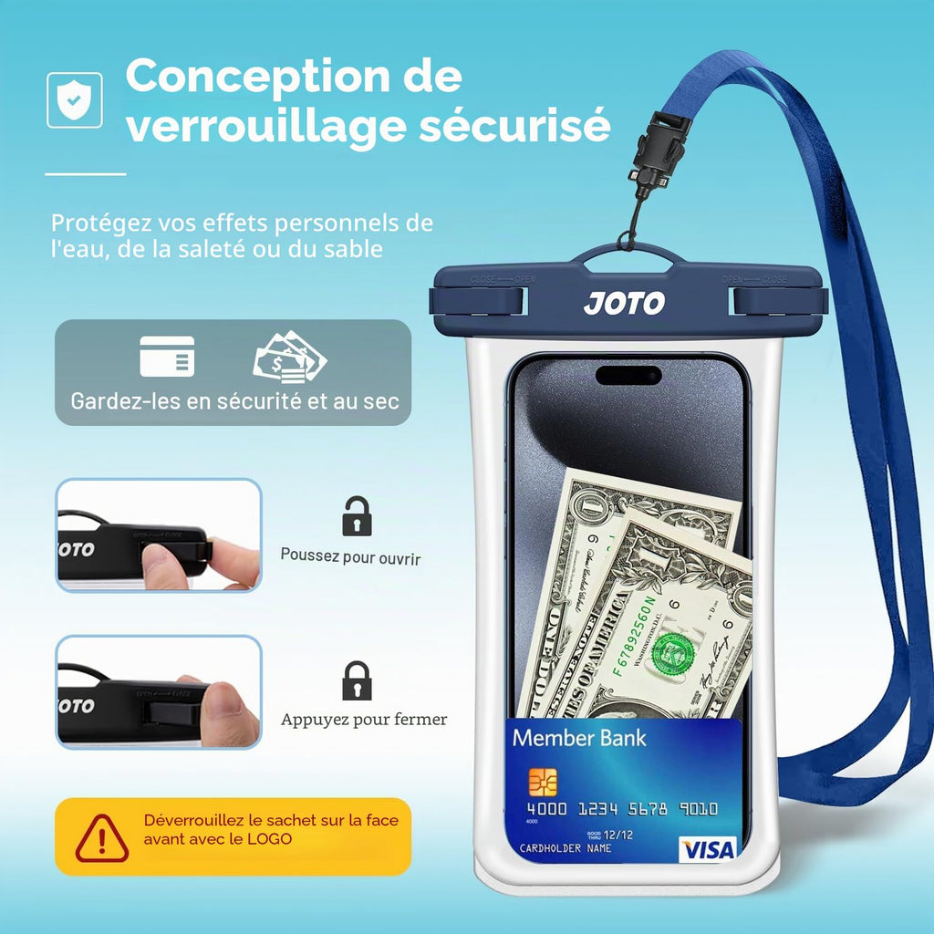 JOTO Pochette Étanche Smartphone IPX8 – Lot de 2, Compatible iPhone 17 à 11, Samsung Galaxy, Redmi, jusqu'à 7 Pouces