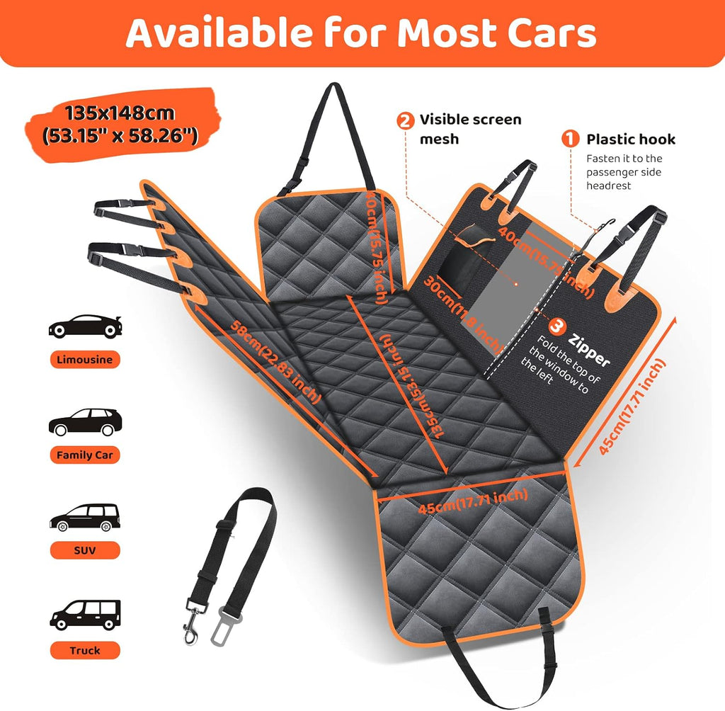 KYG Housse de Siège d'auto pour Chien Banquette Arrière Antidérapant et Imperméable Mise à Niveau Matérielle avec Fenêtre de Visualisation Protection Coffre Universelle Voiture 135X148 cm Noir