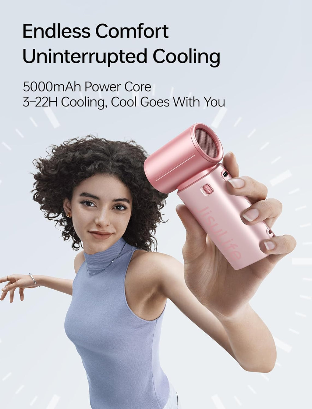 JISULIFE Ventilateur Portable, Turbo Power High Speed Air [18h Max temps de Refroidissement], vent à 5 Vitesses, Rechargeable de 5000 mAh, Design de Poche, Ventilateur Personnel pour Voyagee Noir