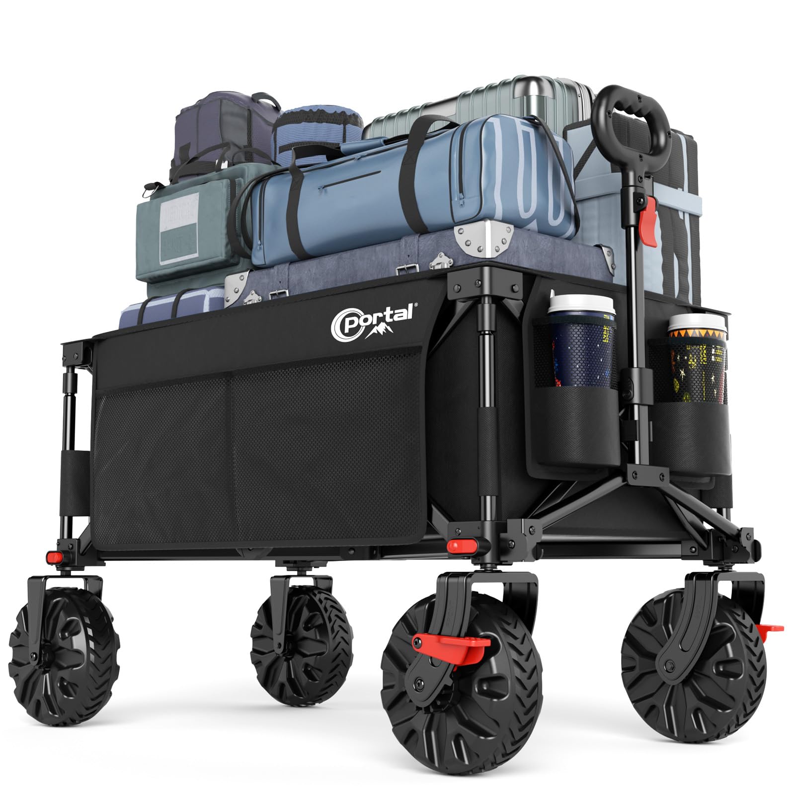 PORTAL Chariot de Plage Pliable – Chariot Tout Terrain Pliable avec Roues 20 cm, Poignée Réglable, 150 kg