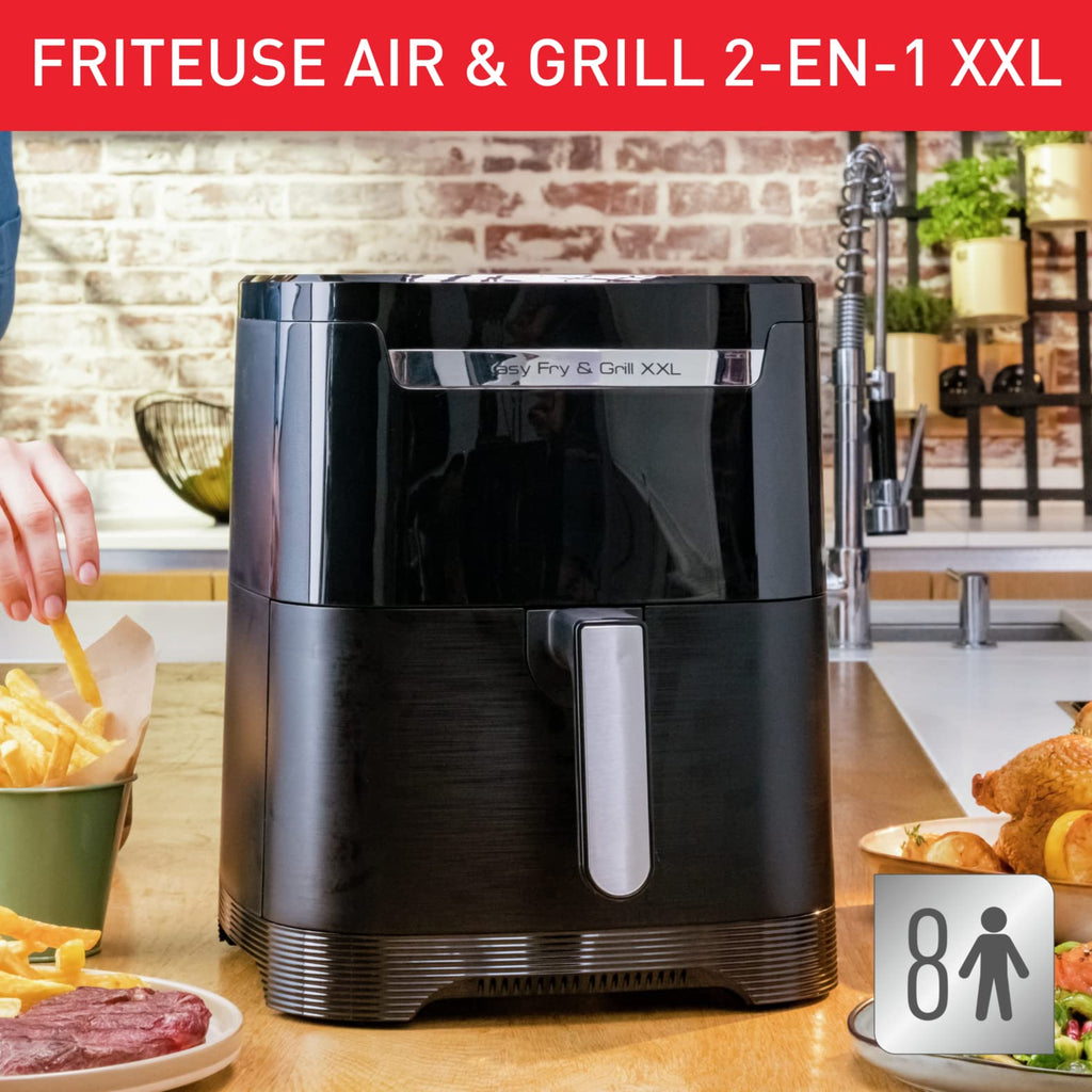 Moulinex Friteuse sans huile + Gril, Capacité XL 4,6L, Jusqu'à 6 personnes, 8 Programmes automatiques, Air Fryer, Ecran tactile digital, Température réglable, Easy Fry & Grill 2en1, EZ505810