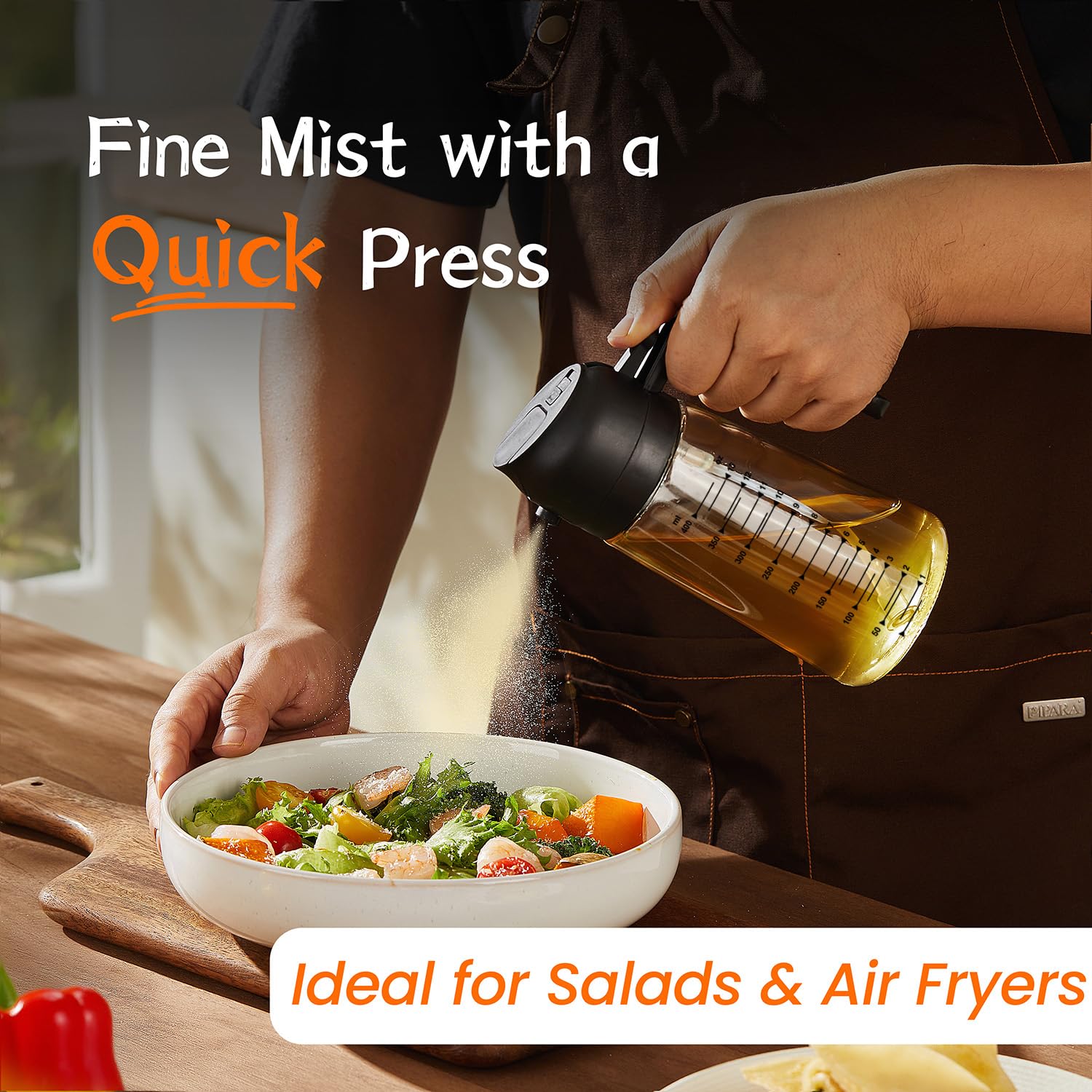 TrendPlain Vaporisateur Huile Cuisine 470ml – Spray 2-en-1 Air Fryer, Salades & Cuisson (Noir)
