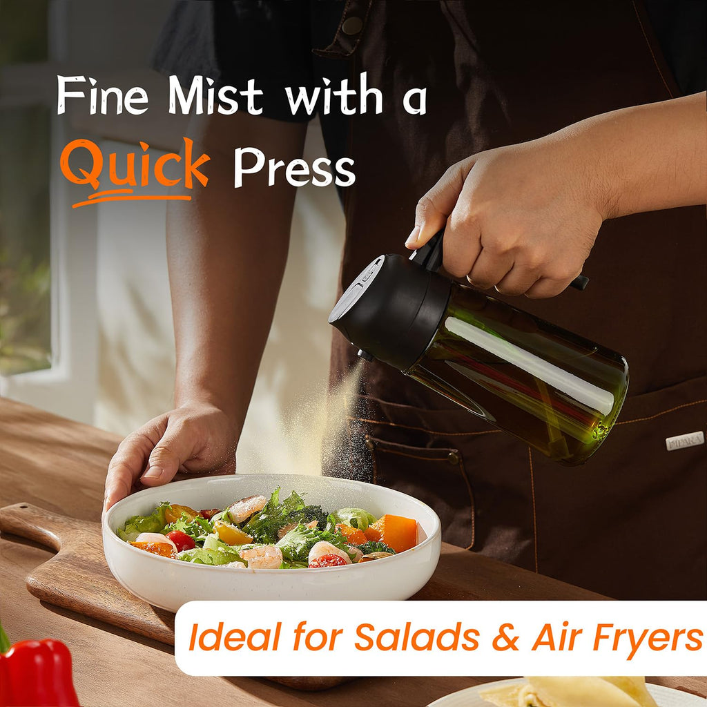 TrendPlain Vaporisateur Huile Cuisine 470ml – Spray 2-en-1 Air Fryer, Salades & Cuisson (Noir)