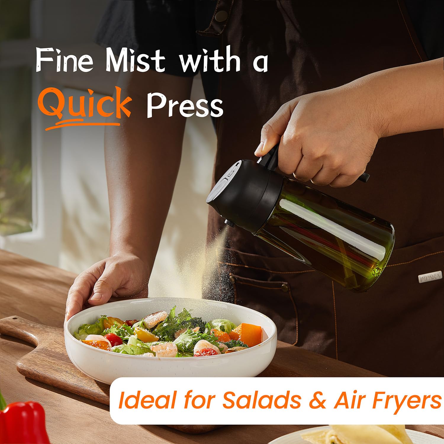 TrendPlain Vaporisateur Huile Cuisine 470ml – Spray 2-en-1 Air Fryer, Salades & Cuisson (Noir)