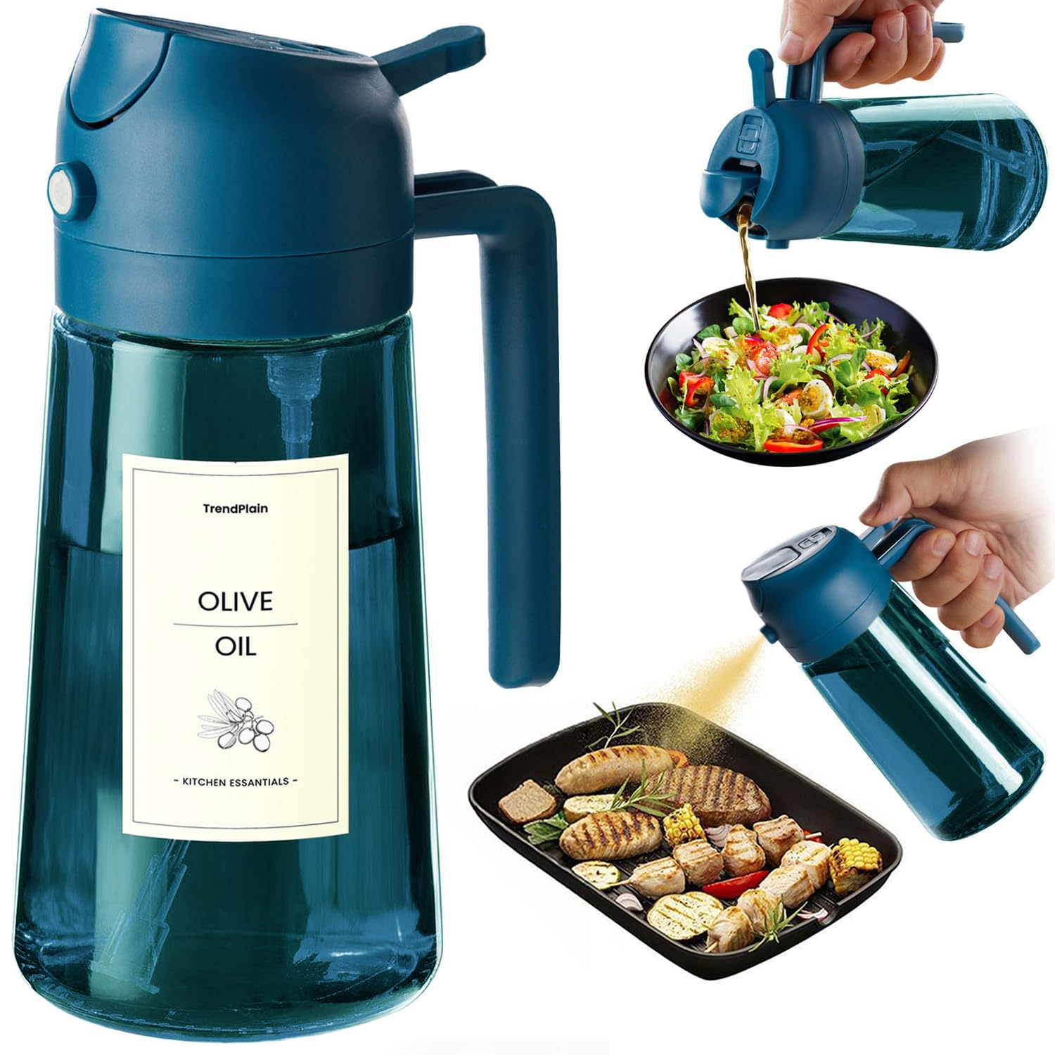 TrendPlain Vaporisateur Huile Cuisine 470ml – Spray 2-en-1 Air Fryer, Salades & Cuisson (Noir)