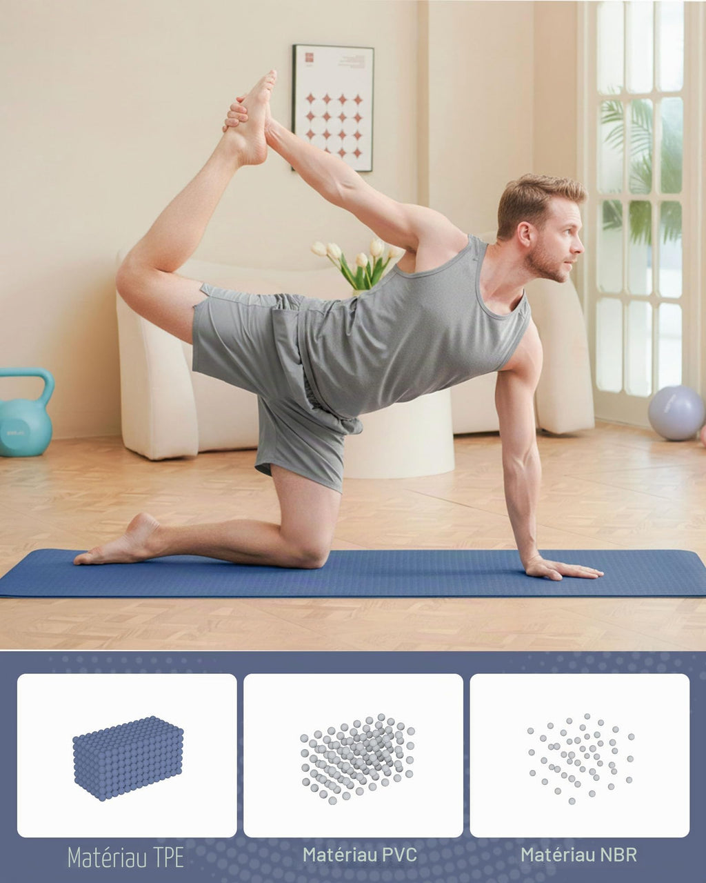 Good Nite Tapis de Yoga de Gymnastique de Exercice Fitness Tapis Fitness Antidérapant de Sport de Pilates avec Sangle de Transport 183 x 61 x 0,6 cm