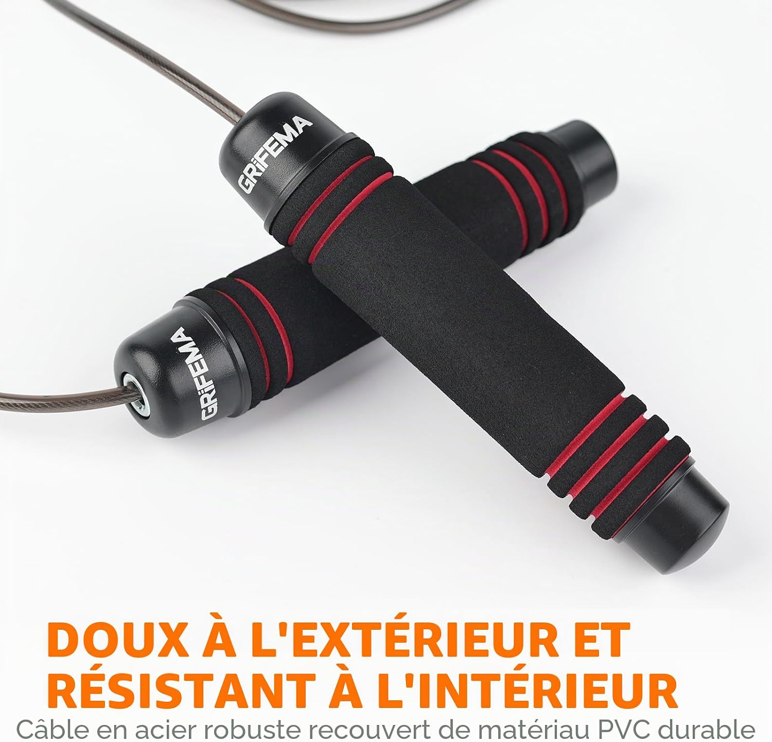 GRIFEMA GA5004, Corde à Sauter, Poignée en Mousse Antidérapante, Outil de Fitness et de Musculation pour Adultes et Enfants pour Faire de l'Exercice à la Maison, Noir