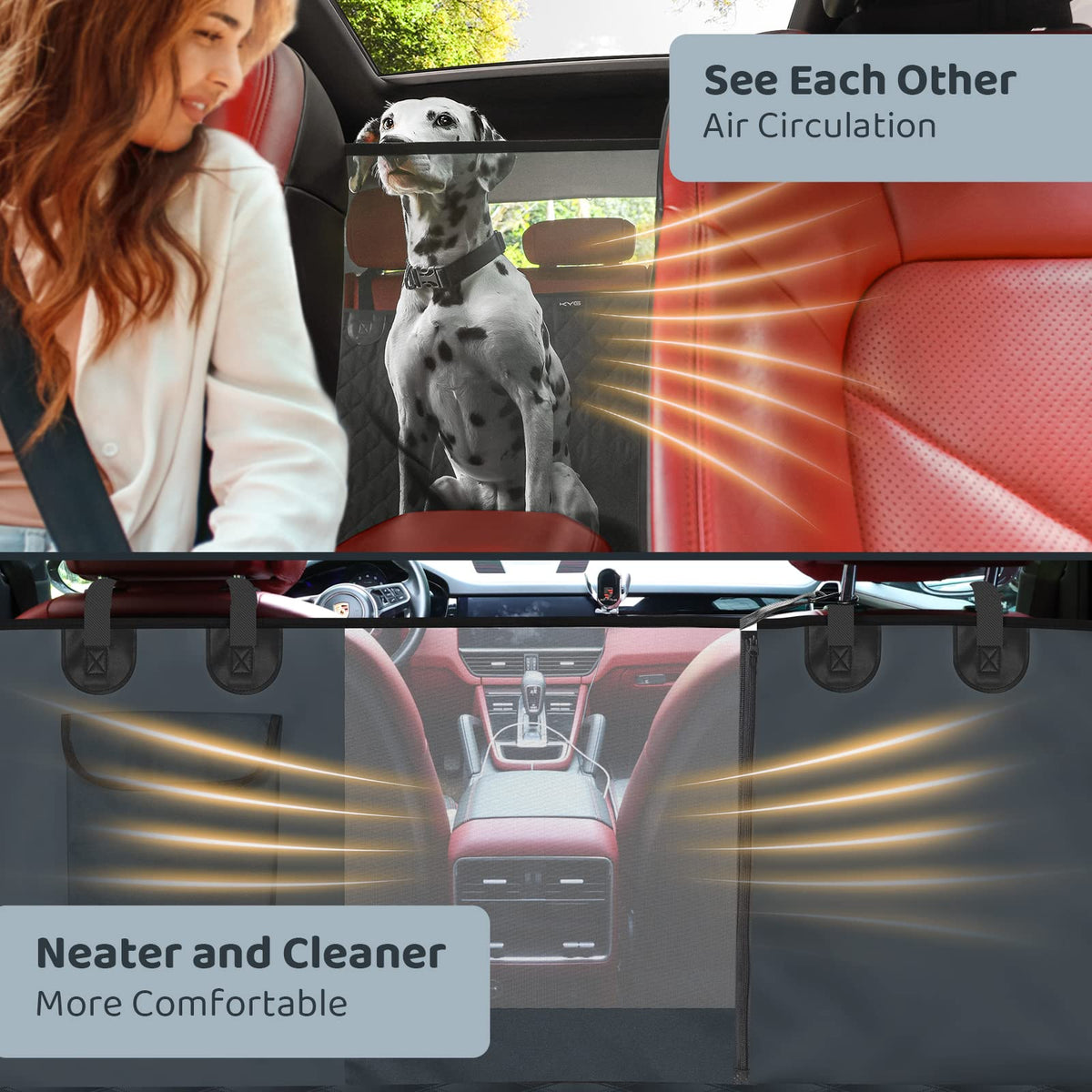 KYG Housse de Siège d'auto pour Chien Banquette Arrière Antidérapant et Imperméable Mise à Niveau Matérielle avec Fenêtre de Visualisation Protection Coffre Universelle Voiture 135X148 cm Noir
