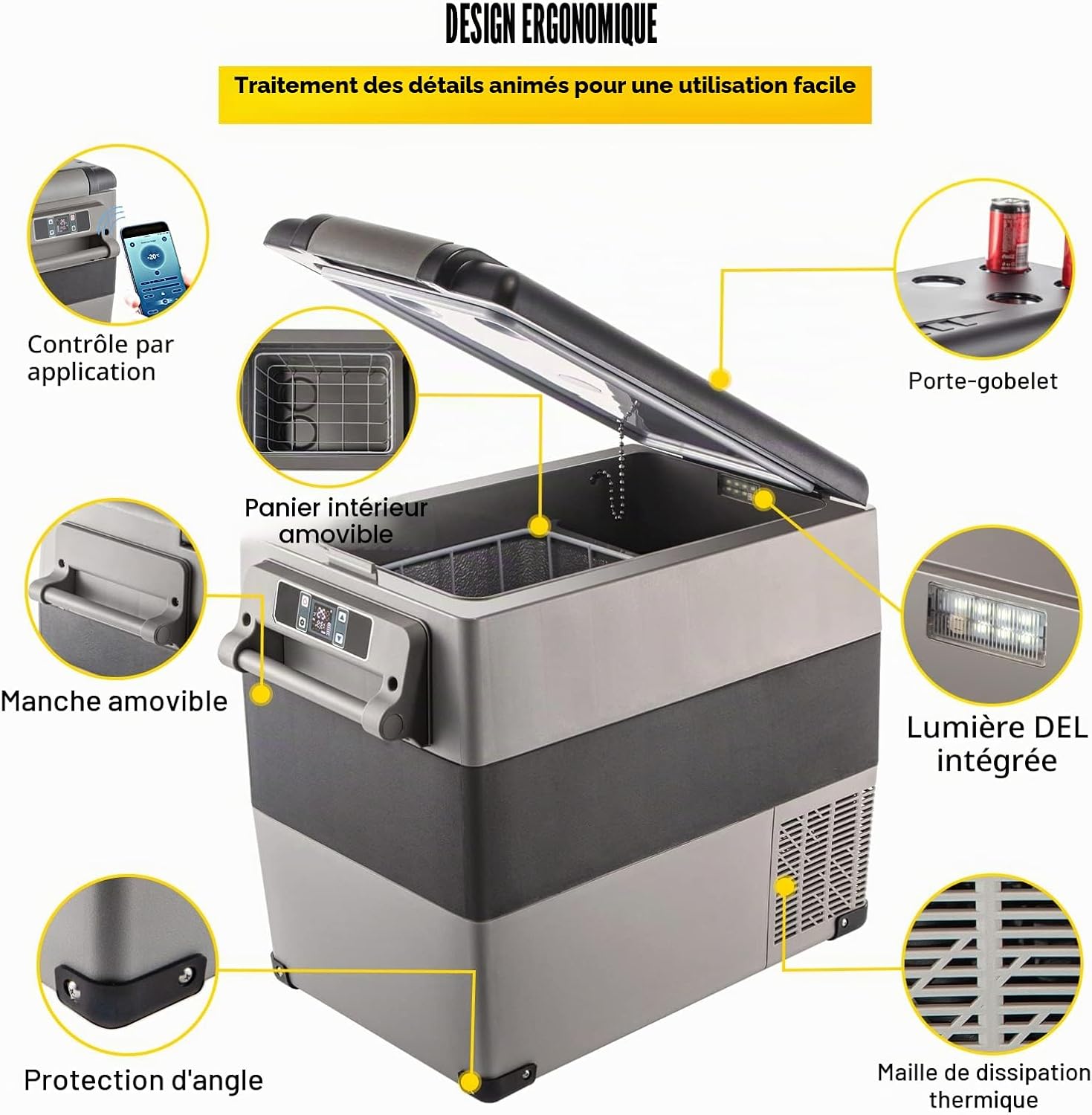 VEVOR Glacière Électrique Voiture, 45 L, Réfrigérateur Portable à Compression, 60 W, Mini Frigo, 69,3x34,5x45,6 cm, Glacière Électrique, Mini Congélateur Compresseur pour Maison/Voiture/Camping
