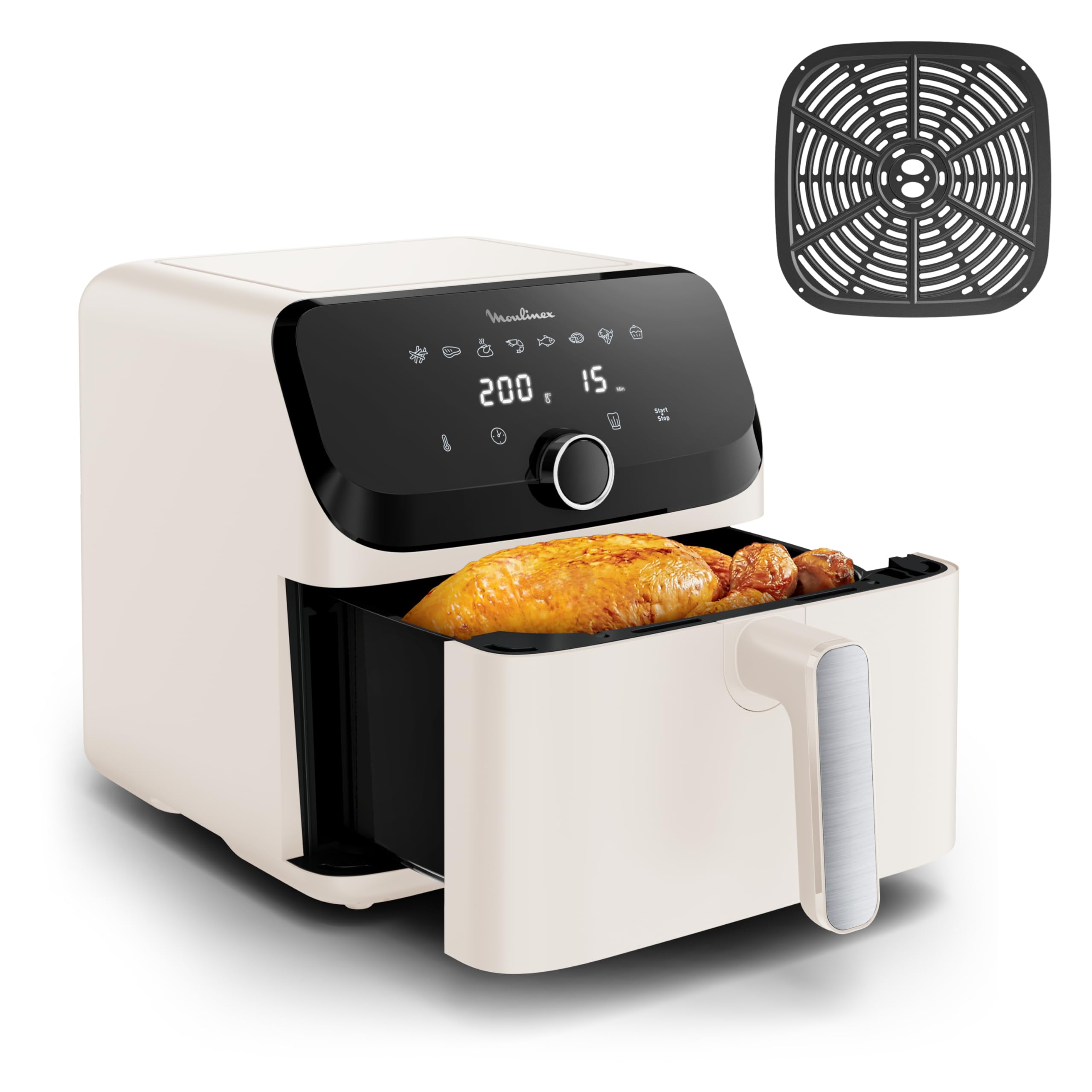 Moulinex Friteuse sans huile + Gril, Capacité XL 4,6L, Jusqu'à 6 personnes, 8 Programmes automatiques, Air Fryer, Ecran tactile digital, Température réglable, Easy Fry & Grill 2en1, EZ505810