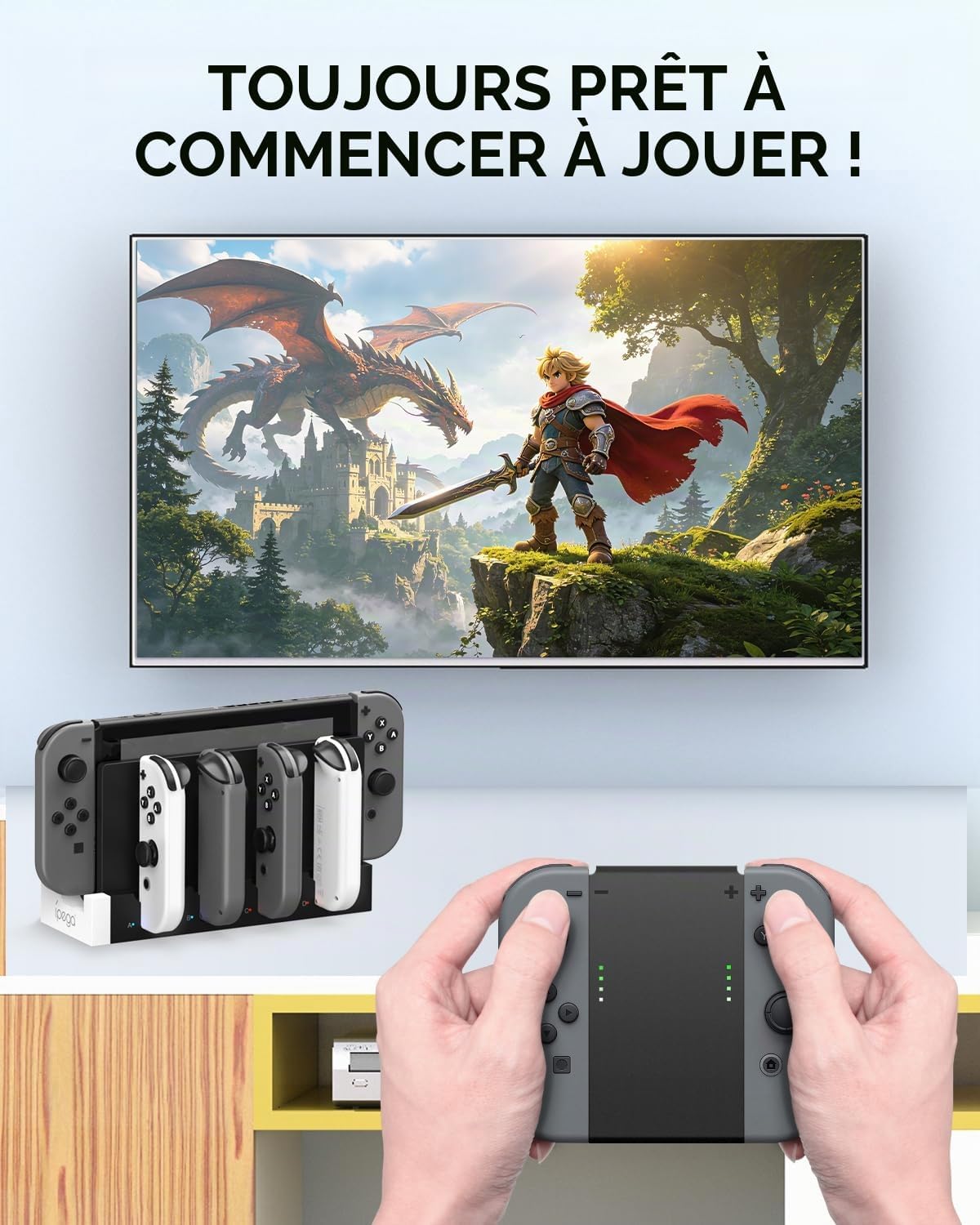 Station de Charge pour Nintendo Switch/OLED Joycon, Blanc | (Non pour Switch 2) FYOUNG Chargeur Joycon avec Indicateurs LED, Dock de Recharge pour Manettes, Sans Fil Nécessaire