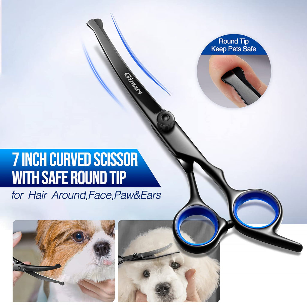 Gimars Ciseaux de toilettage professionnels pour chiens 4CR avec pointe ronde de sécurité, ciseaux droits, effilés et incurvés avec revêtement en titane