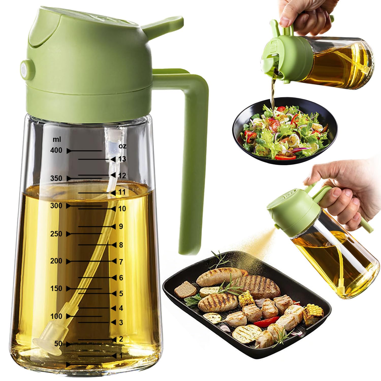 TrendPlain Vaporisateur Huile Cuisine 470ml – Spray 2-en-1 Air Fryer, Salades & Cuisson (Noir)