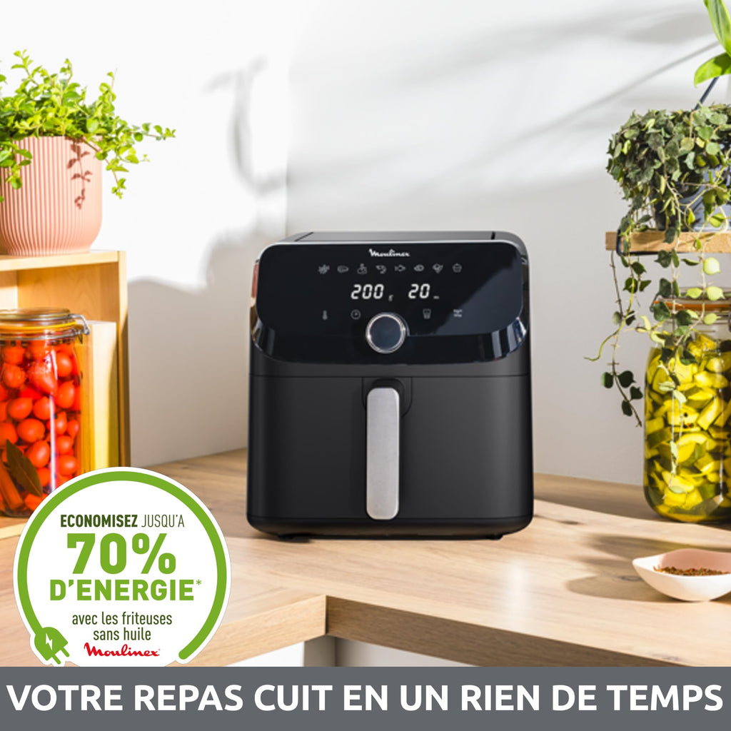 Moulinex Friteuse sans huile + Gril, Capacité XL 4,6L, Jusqu'à 6 personnes, 8 Programmes automatiques, Air Fryer, Ecran tactile digital, Température réglable, Easy Fry & Grill 2en1, EZ505810
