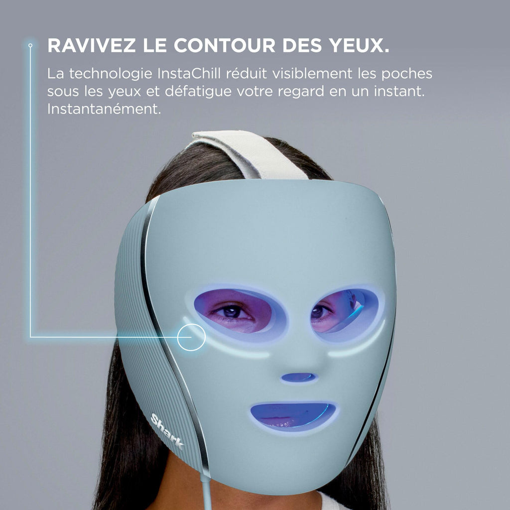 Masque LED Shark CryoGlow avec rafraîchissement du contour des yeux, LED rouge et bleue, Photothérapie par lumière infrarouge, USB-C, Télécommande, Sac de rangement, Sangles réglables