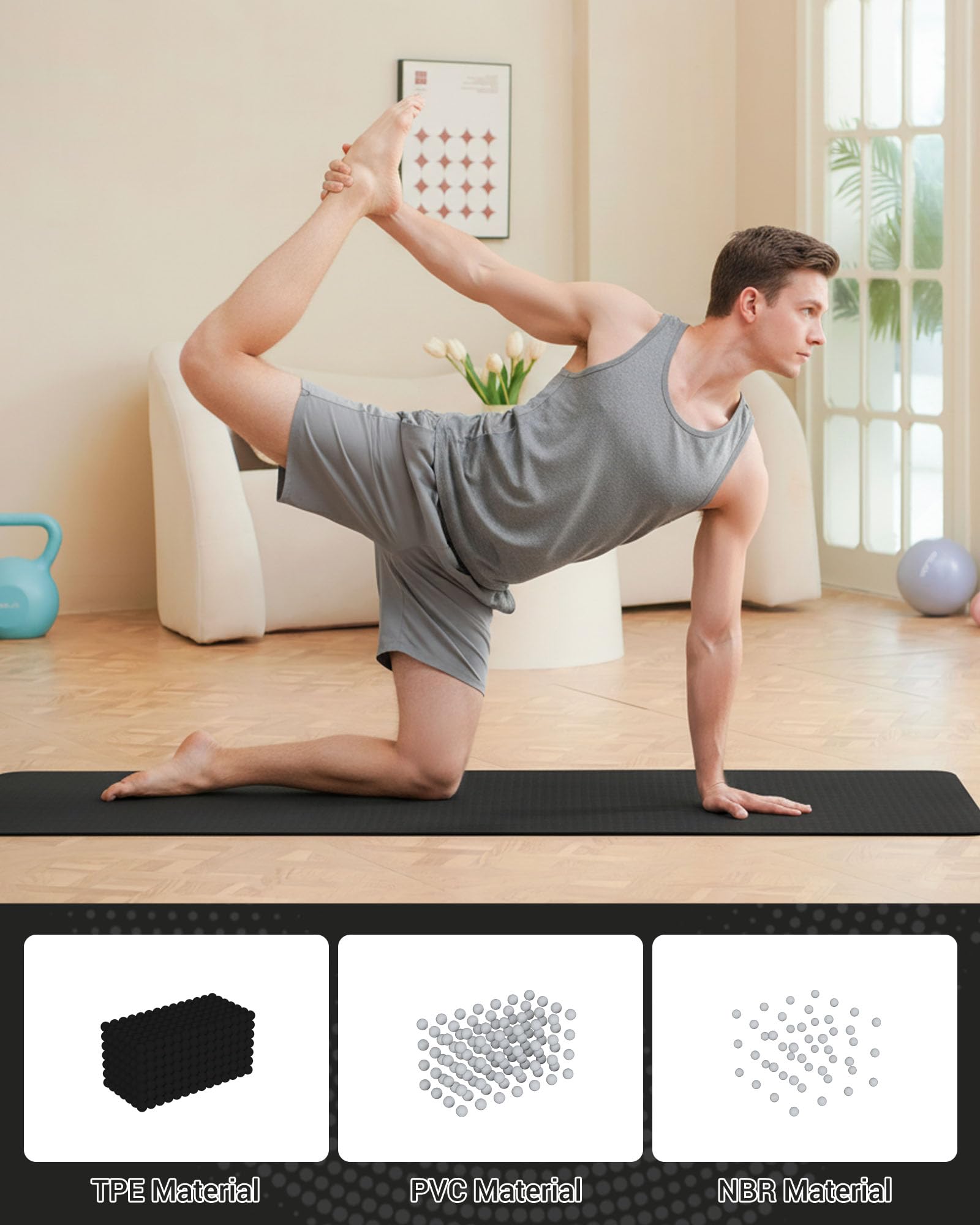 Good Nite Tapis de Yoga de Gymnastique de Exercice Fitness Tapis Fitness Antidérapant de Sport de Pilates avec Sangle de Transport 183 x 61 x 0,6 cm