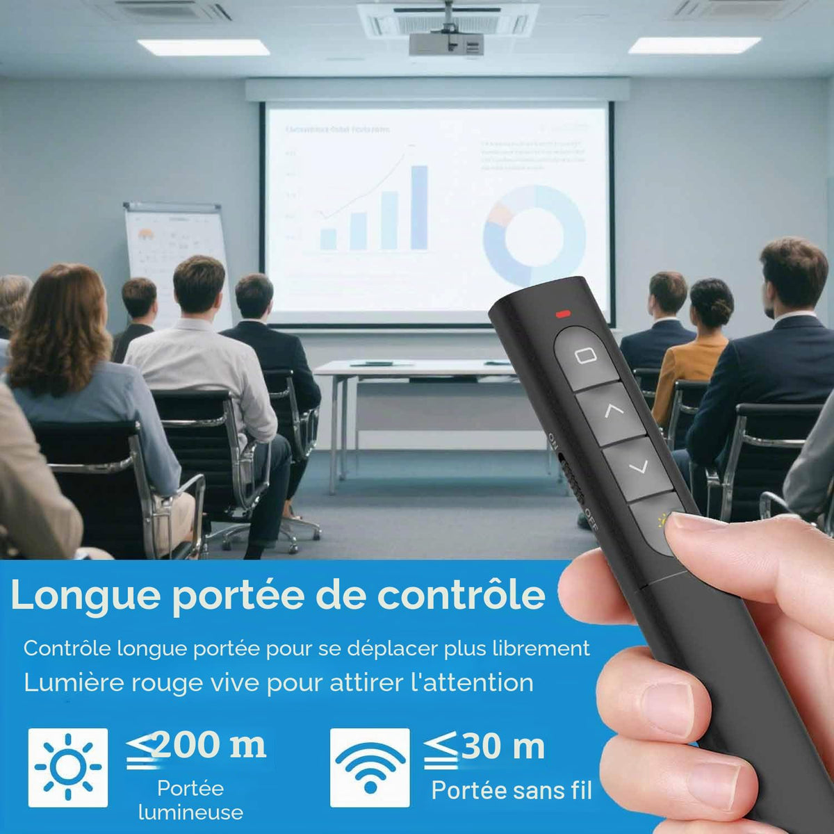 Présentateur Sans Fil 2,4 GHz – Pointeur Laser, 5 Boutons, 100 m, Plug & Play – PowerPoint, Google Slides, Keynote, PC & Mac