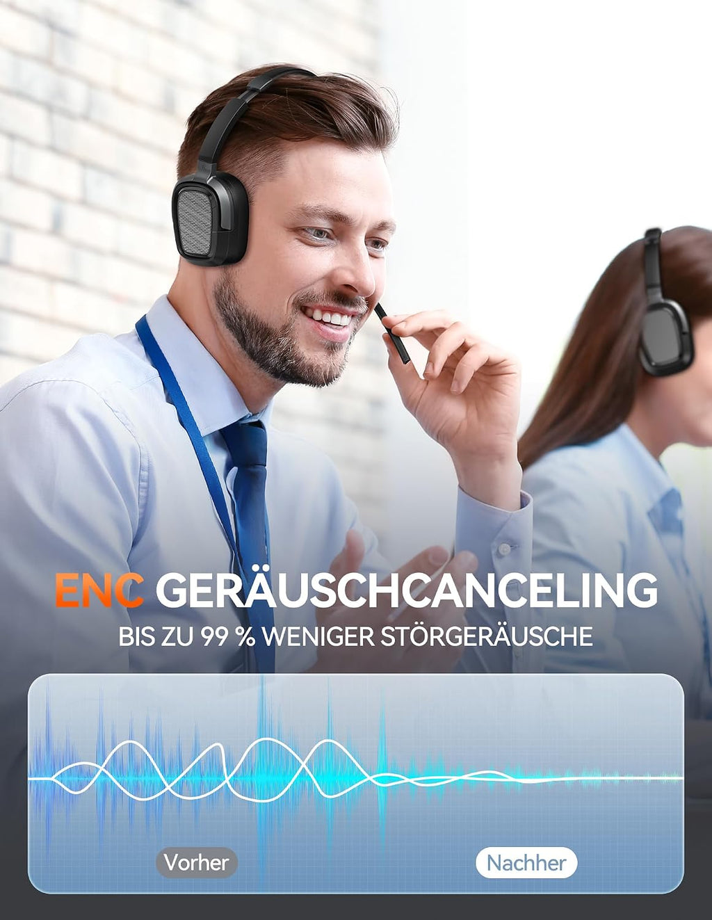 TECKNET Casque Bluetooth 6.0 sans Fil avec Micro ENC Anti-Bruit – 40h Autonomie, Adaptateur USB-A, Double Connexion – PC, Télétravail, Visioconférence