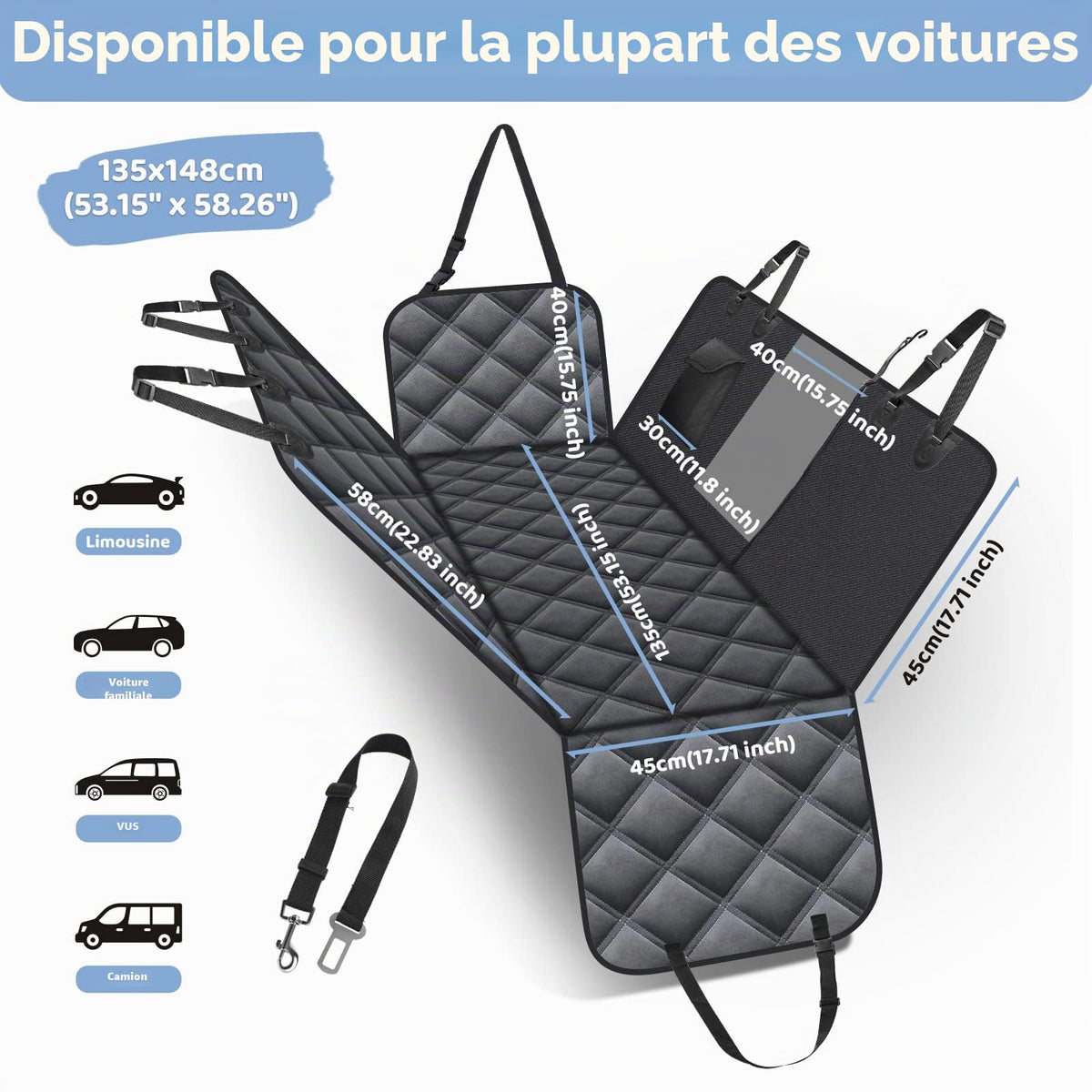 KYG Housse de Siège d'auto pour Chien Banquette Arrière Antidérapant et Imperméable Mise à Niveau Matérielle avec Fenêtre de Visualisation Protection Coffre Universelle Voiture 135X148 cm Noir