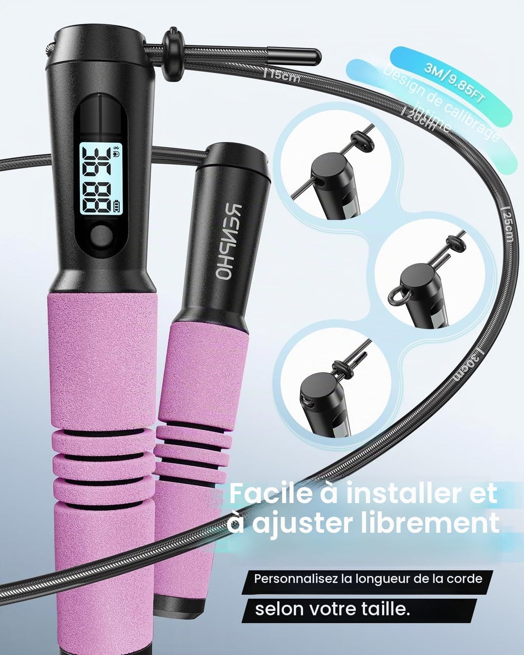 RENPHO Corde à Sauter Intelligente avec Compteur, Corde à Sauter sans Fil Réglable, App Données d'Analyse, Corde a Sauter Fitness Homme Femmes Enfants, Crossfit Équipement d'Entraînement