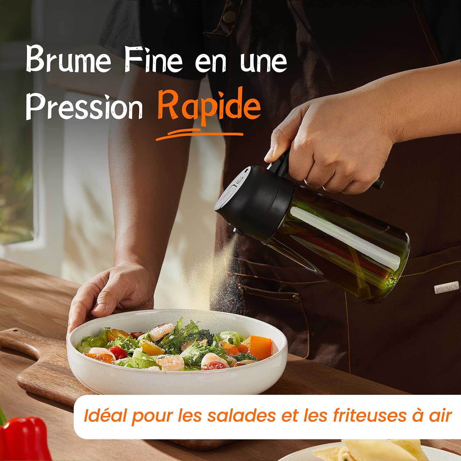 TrendPlain Vaporisateur Huile Cuisine 470ml – Spray 2-en-1 Air Fryer, Salades & Cuisson (Noir)