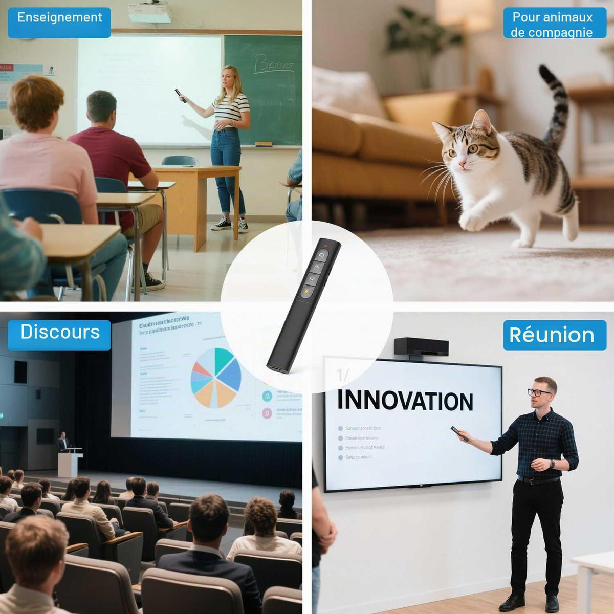 Présentateur Sans Fil 2,4 GHz – Pointeur Laser, 5 Boutons, 100 m, Plug & Play – PowerPoint, Google Slides, Keynote, PC & Mac