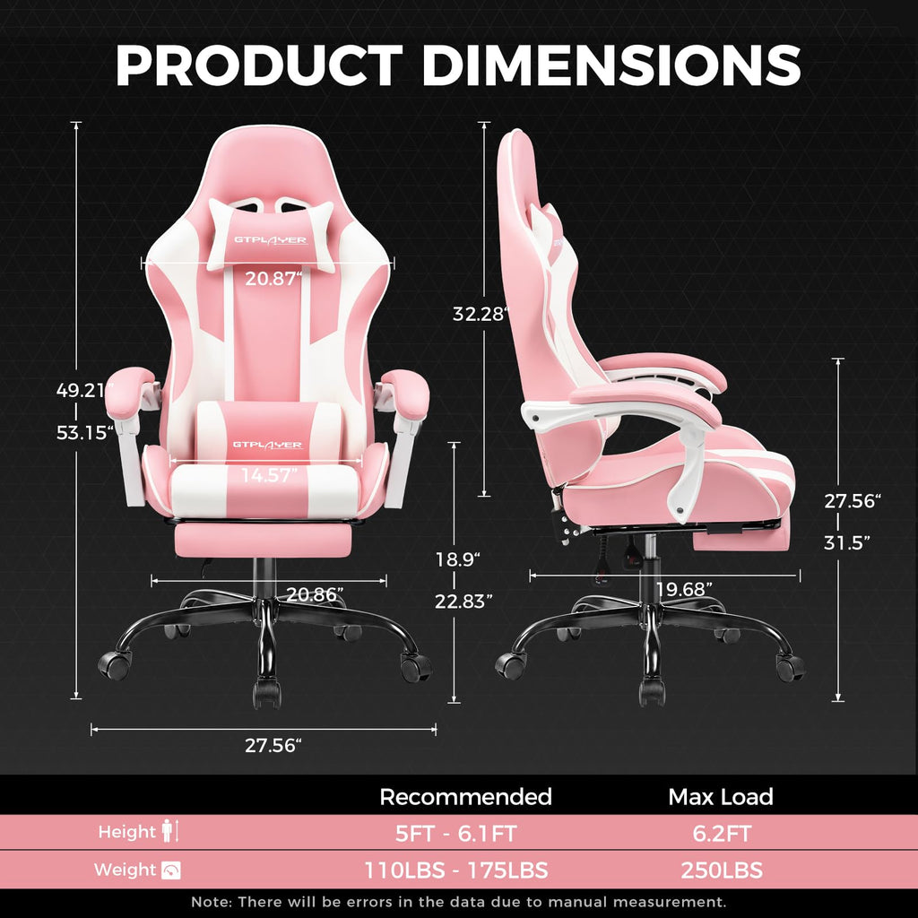 GTPLAYER Chaise Gaming Ergonomique, Fauteuil Gamer, Chaise Bureau, Dossier réglable à 135°, Hauteur Réglable, Repose-Pieds rétractables, Simili Cuir, Supporte 150 kg, Bleu