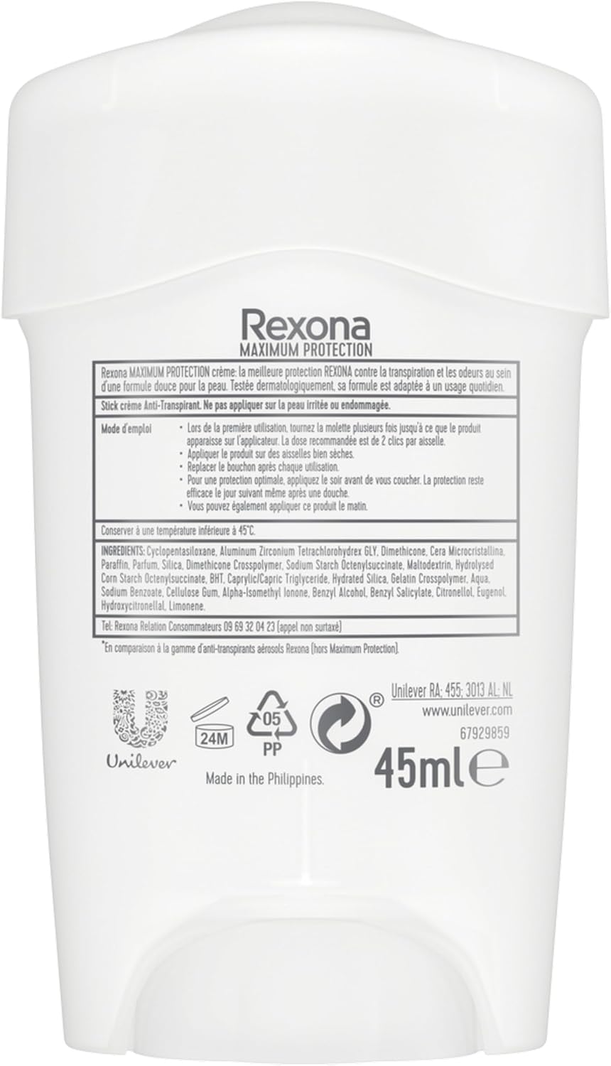 Rexona Maximum Protection Déodorant Femme Stick Clean Scent 45ml – Anti-Transpirant 96h