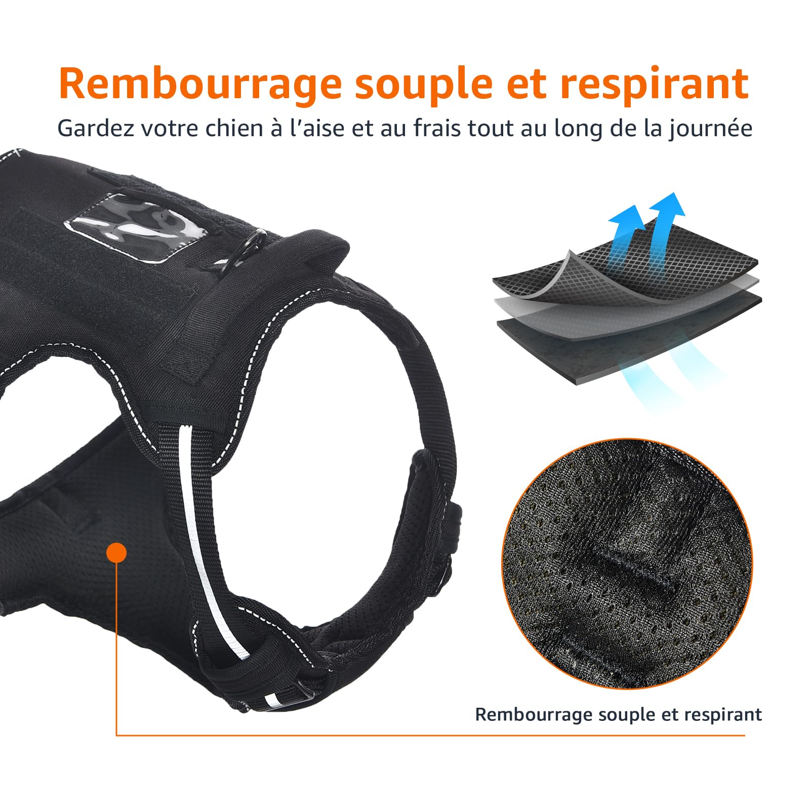 Harnais Chien Sans Traction Réglable & Rembourré – Bandes Réfléchissantes | Amazon Basics