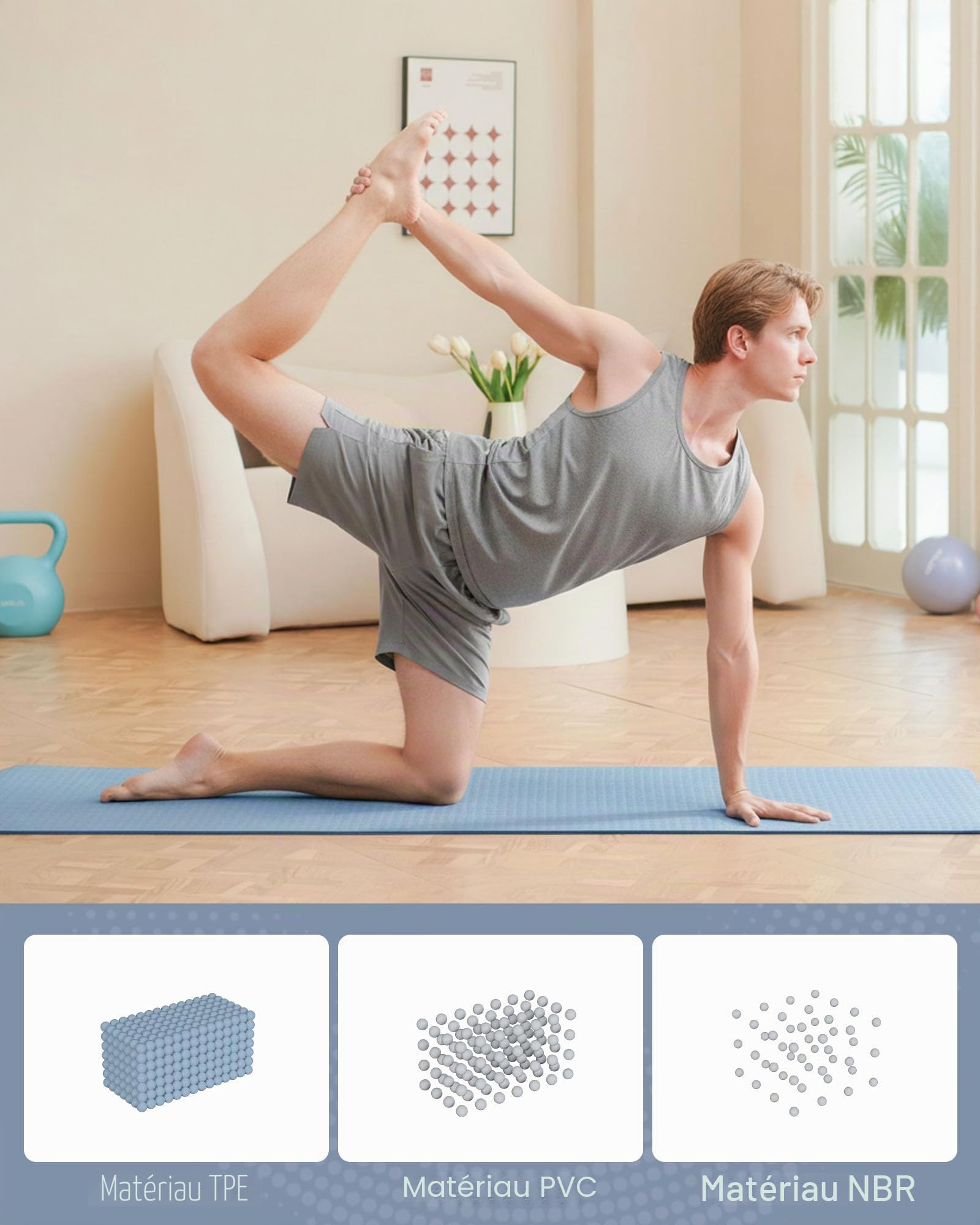 Good Nite Tapis de Yoga de Gymnastique de Exercice Fitness Tapis Fitness Antidérapant de Sport de Pilates avec Sangle de Transport 183 x 61 x 0,6 cm