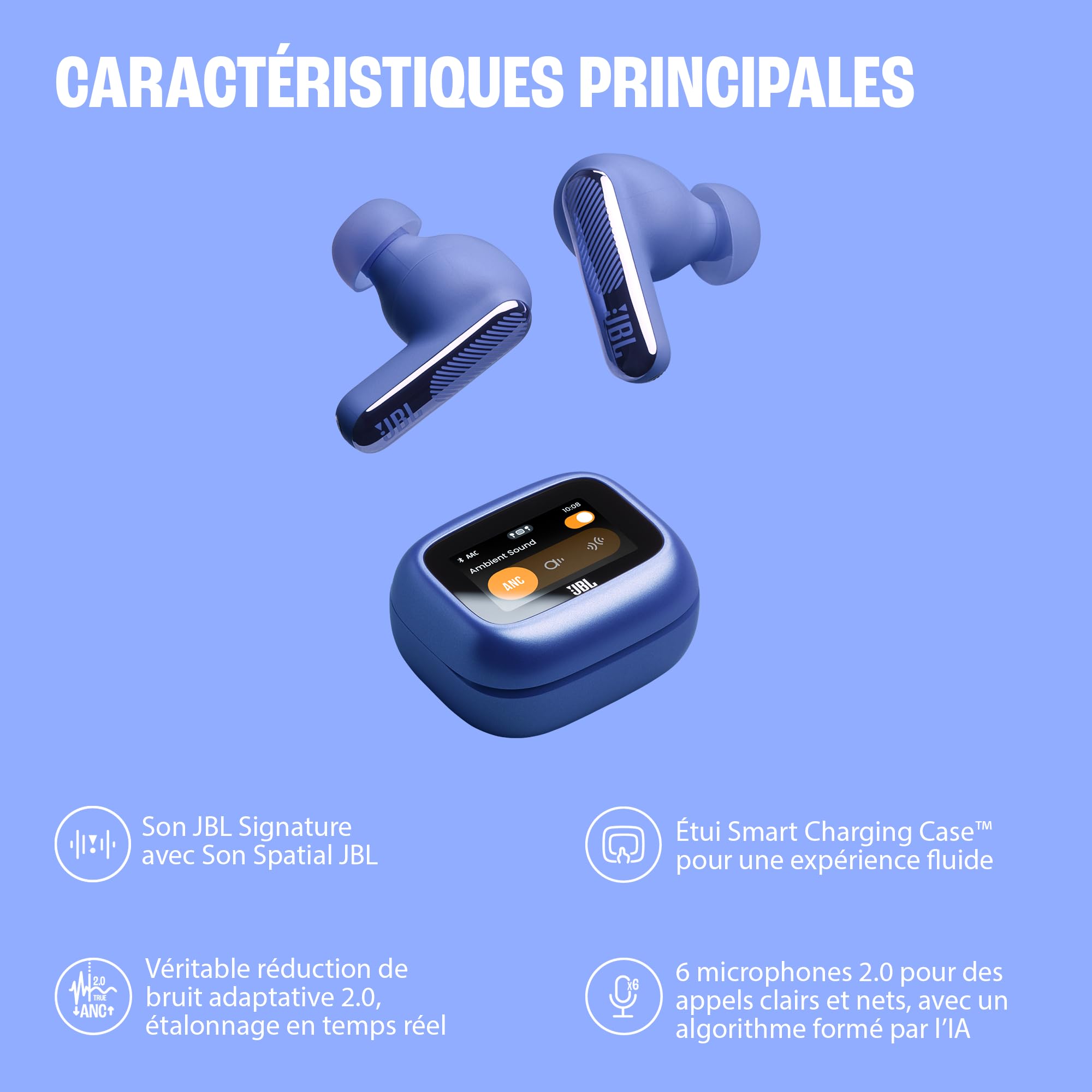 JBL Live Beam 4 – Écouteurs True Wireless ANC Adaptatif, 48h, IP55, Smart Charging Case