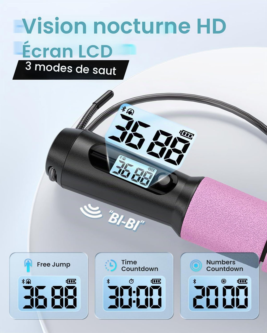 RENPHO Corde à Sauter Intelligente avec Compteur, Corde à Sauter sans Fil Réglable, App Données d'Analyse, Corde a Sauter Fitness Homme Femmes Enfants, Crossfit Équipement d'Entraînement