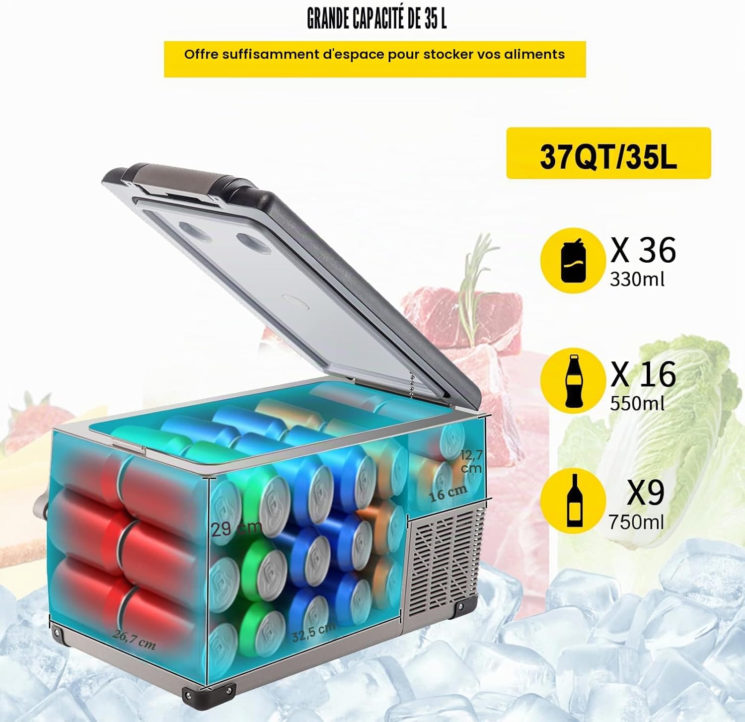 VEVOR Glacière Électrique Voiture, 45 L, Réfrigérateur Portable à Compression, 60 W, Mini Frigo, 69,3x34,5x45,6 cm, Glacière Électrique, Mini Congélateur Compresseur pour Maison/Voiture/Camping