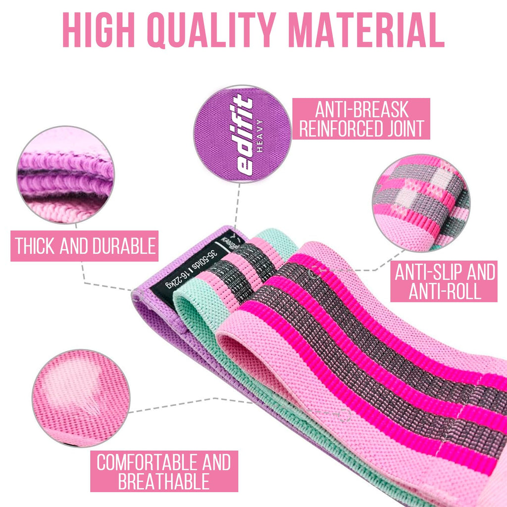 Edifit, Elastique Musculation, Bandes avec 3 Niveaux de Résistance, Fitness, Antidérapantes, Pack de 3, pour Gym, Yoga, Crossfit, Pilates ou Exercices à Domicile