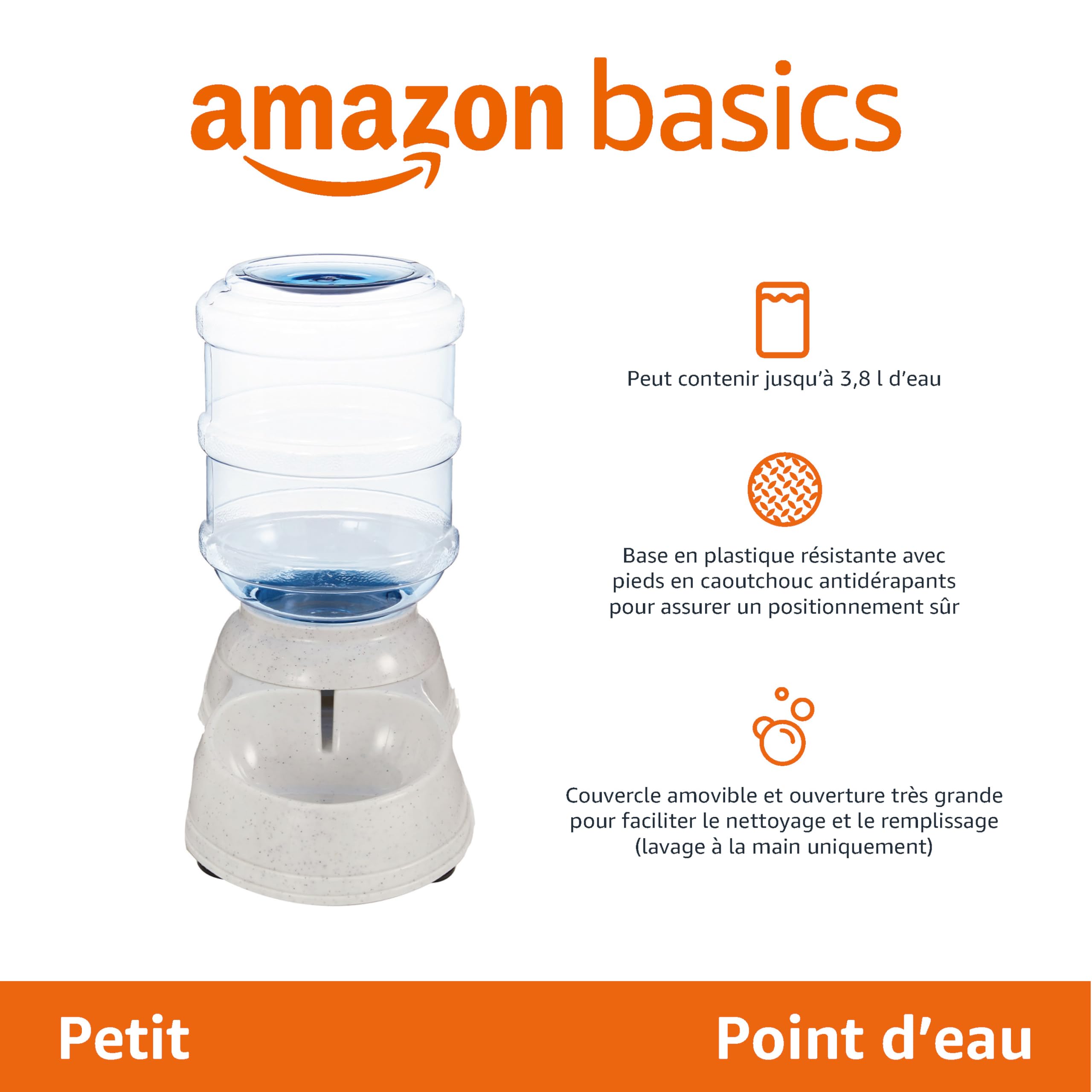 Amazon Basics Distributeur d'eau 1 gallons pour Chiens et chats, 3.8 litres, Petite taille, Transparent