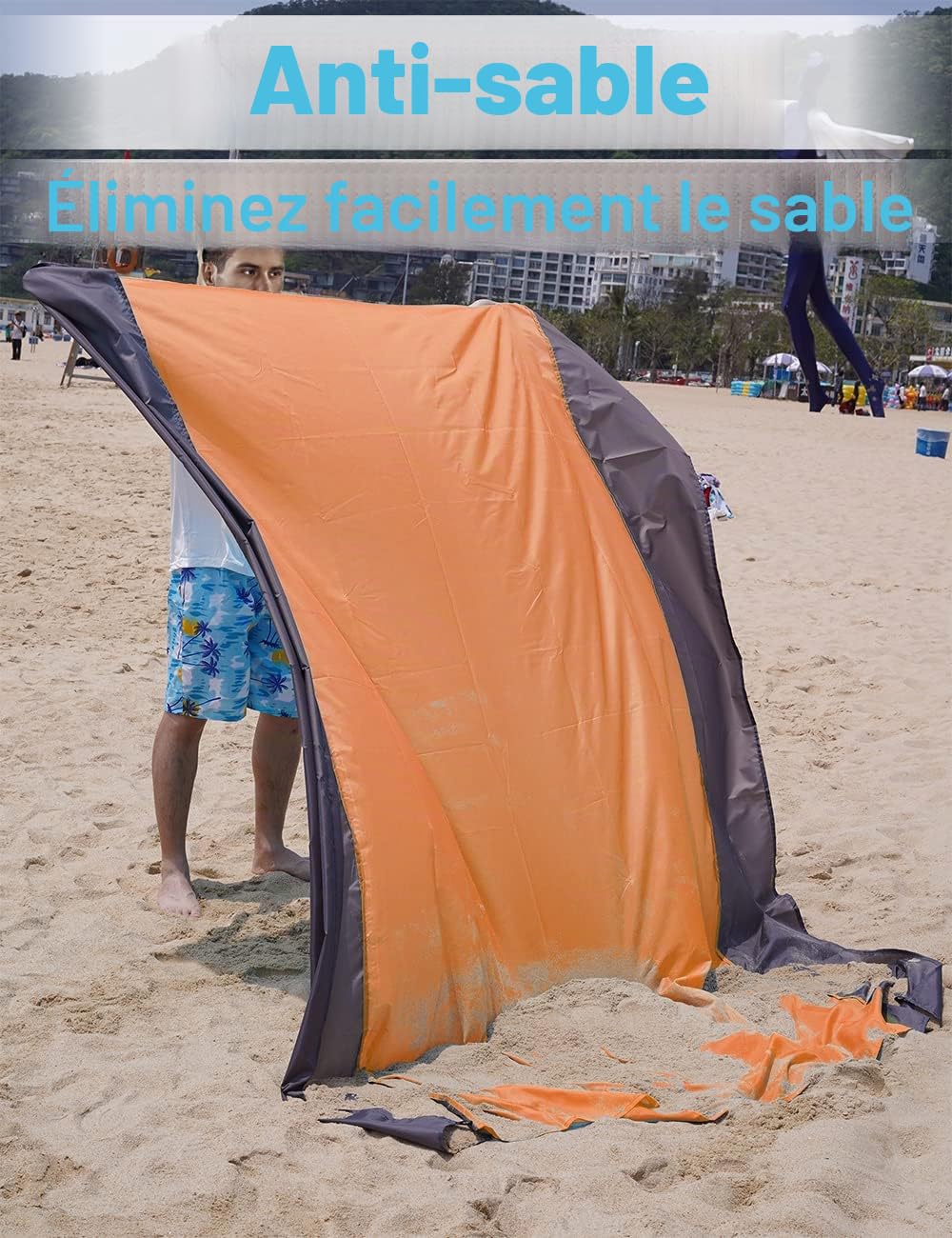 Tapis de Plage Anti-Sable XXL – Jusqu'à 300×275 cm, Imperméable, Compact, 4 Ancres, Polyester 210T – Plage, Camping, Pique-Nique