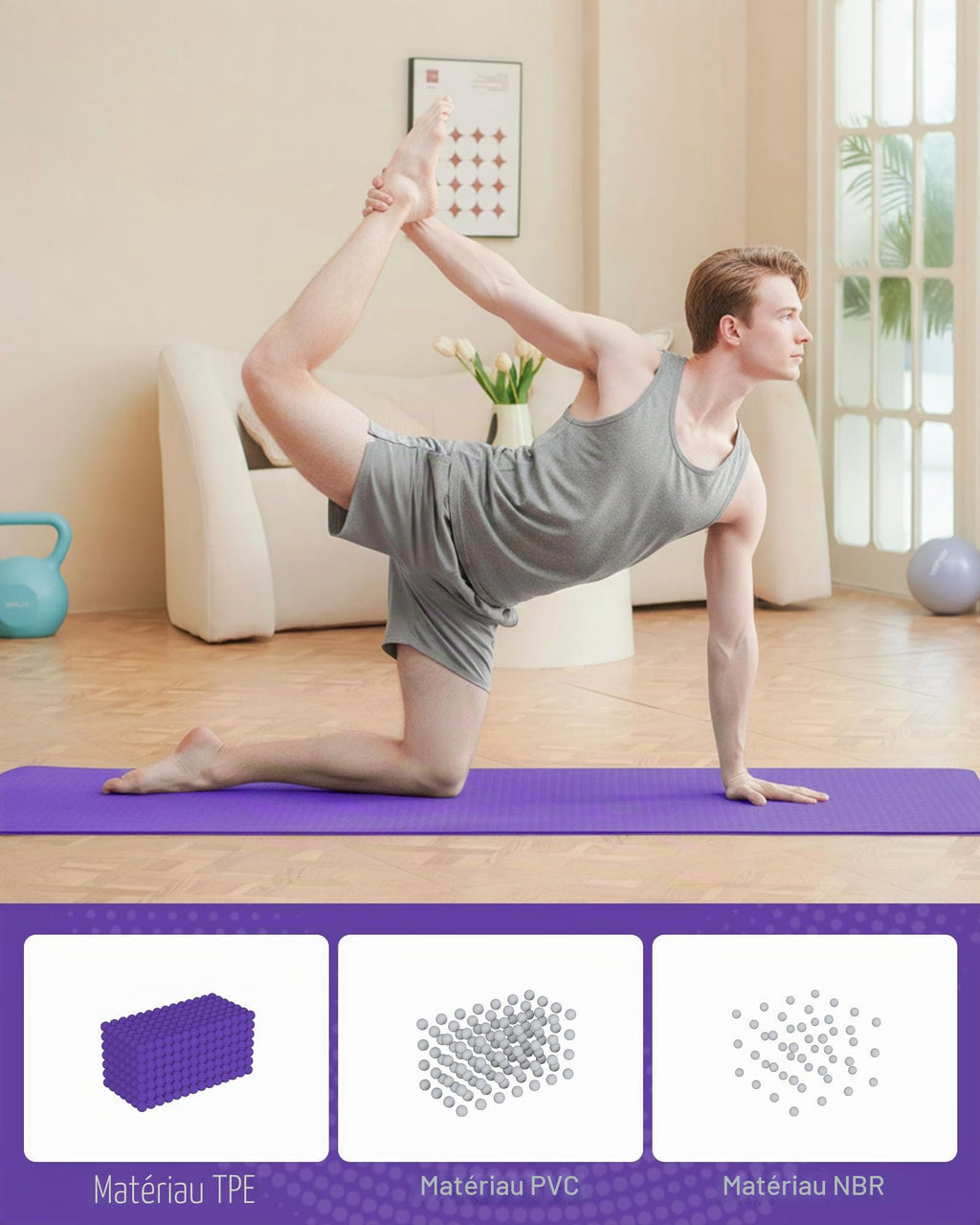 Good Nite Tapis de Yoga de Gymnastique de Exercice Fitness Tapis Fitness Antidérapant de Sport de Pilates avec Sangle de Transport 183 x 61 x 0,6 cm