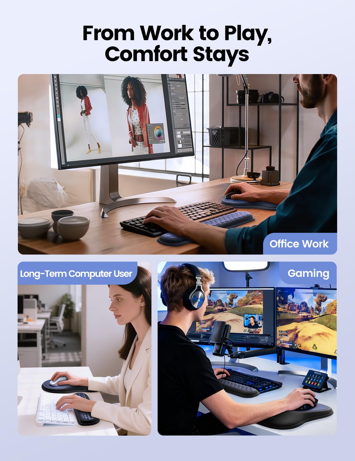 Meatanty Tapis de Souris Ergonomique avec Repose-Poignet en Mousse Mémoire – Antidérapant, Gaming & Bureau