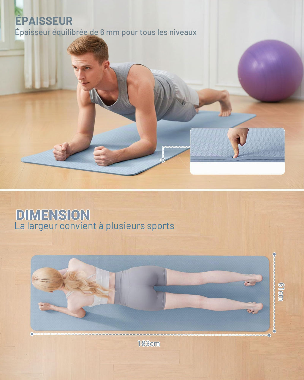 Good Nite Tapis de Yoga de Gymnastique de Exercice Fitness Tapis Fitness Antidérapant de Sport de Pilates avec Sangle de Transport 183 x 61 x 0,6 cm